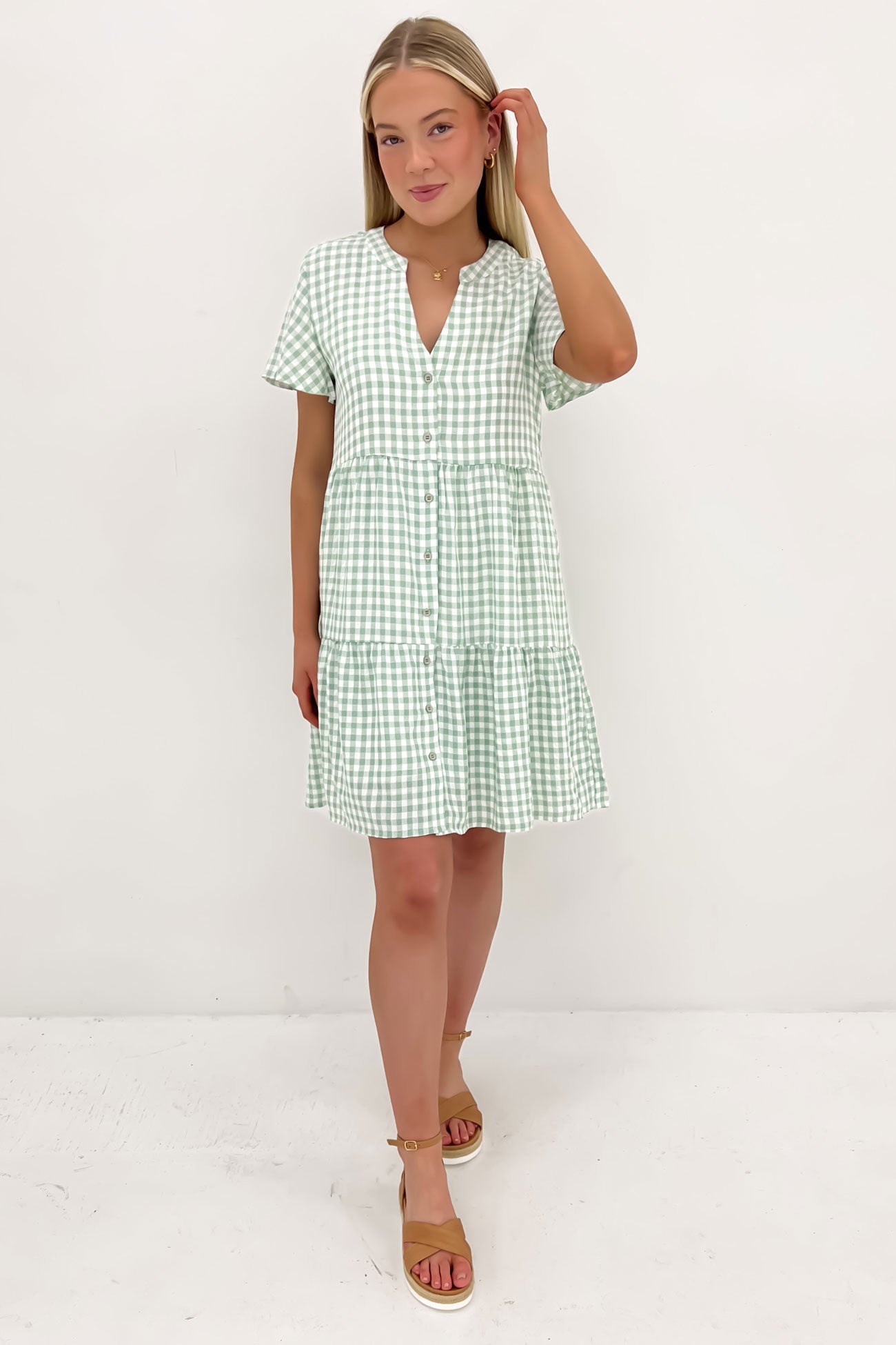 Elijah Mini Dress Sage Gingham