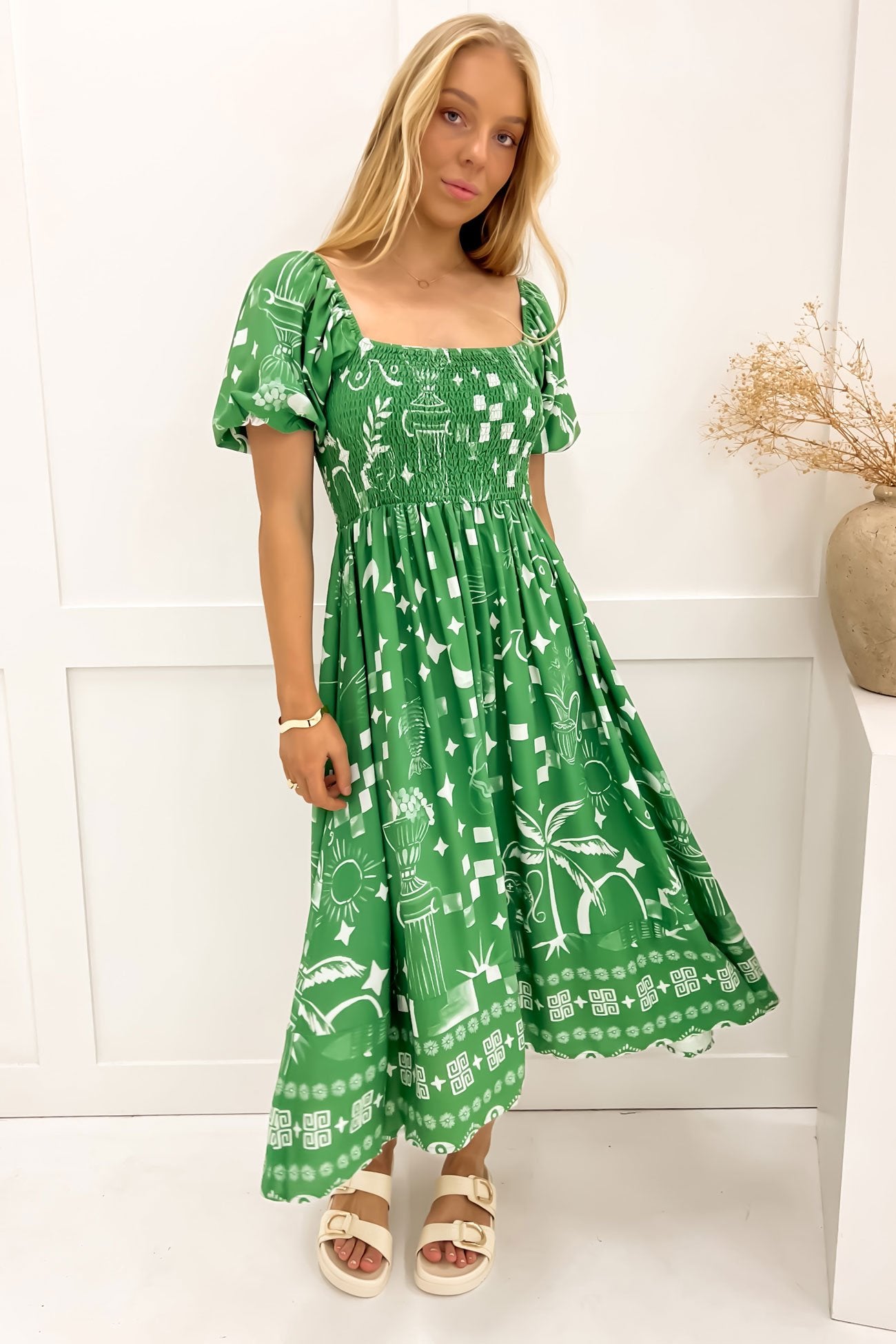 Elina Midi Dress Green Noosa