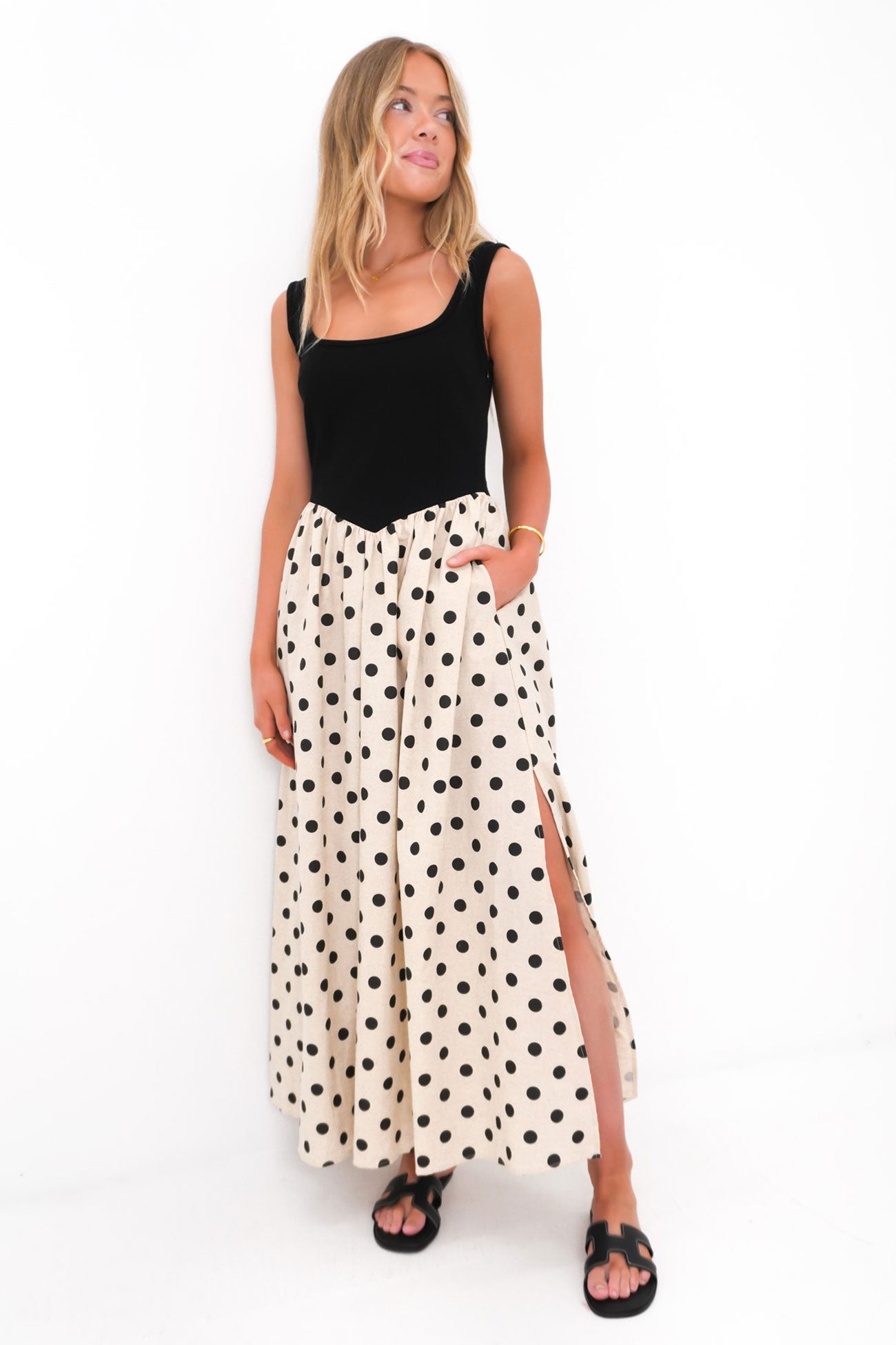 Fernley Maxi Dress Black Oat Dot