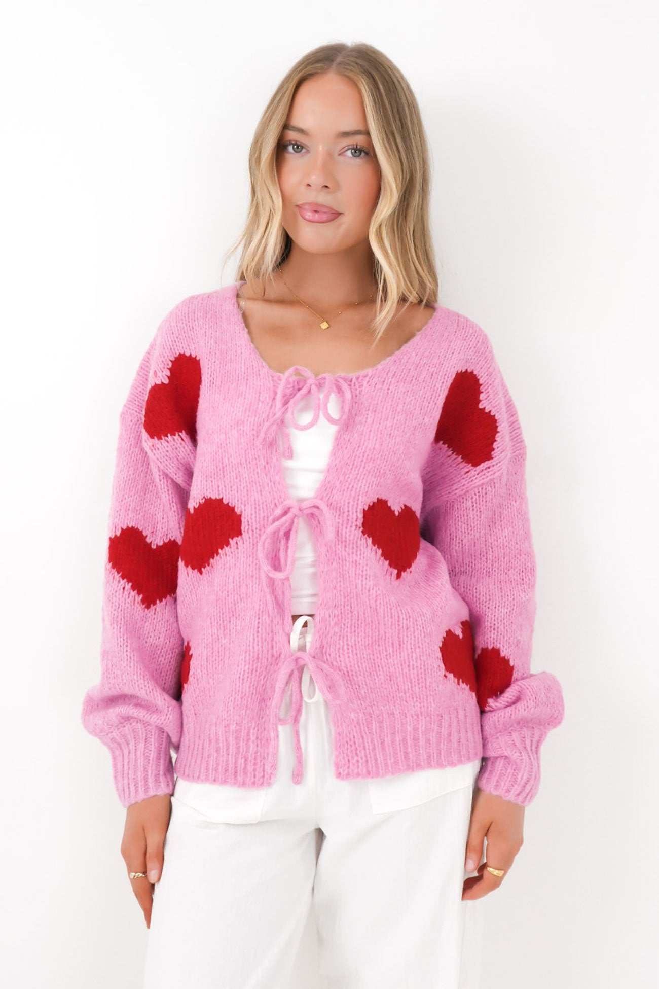 Fleur Cardigan Pink Hearts