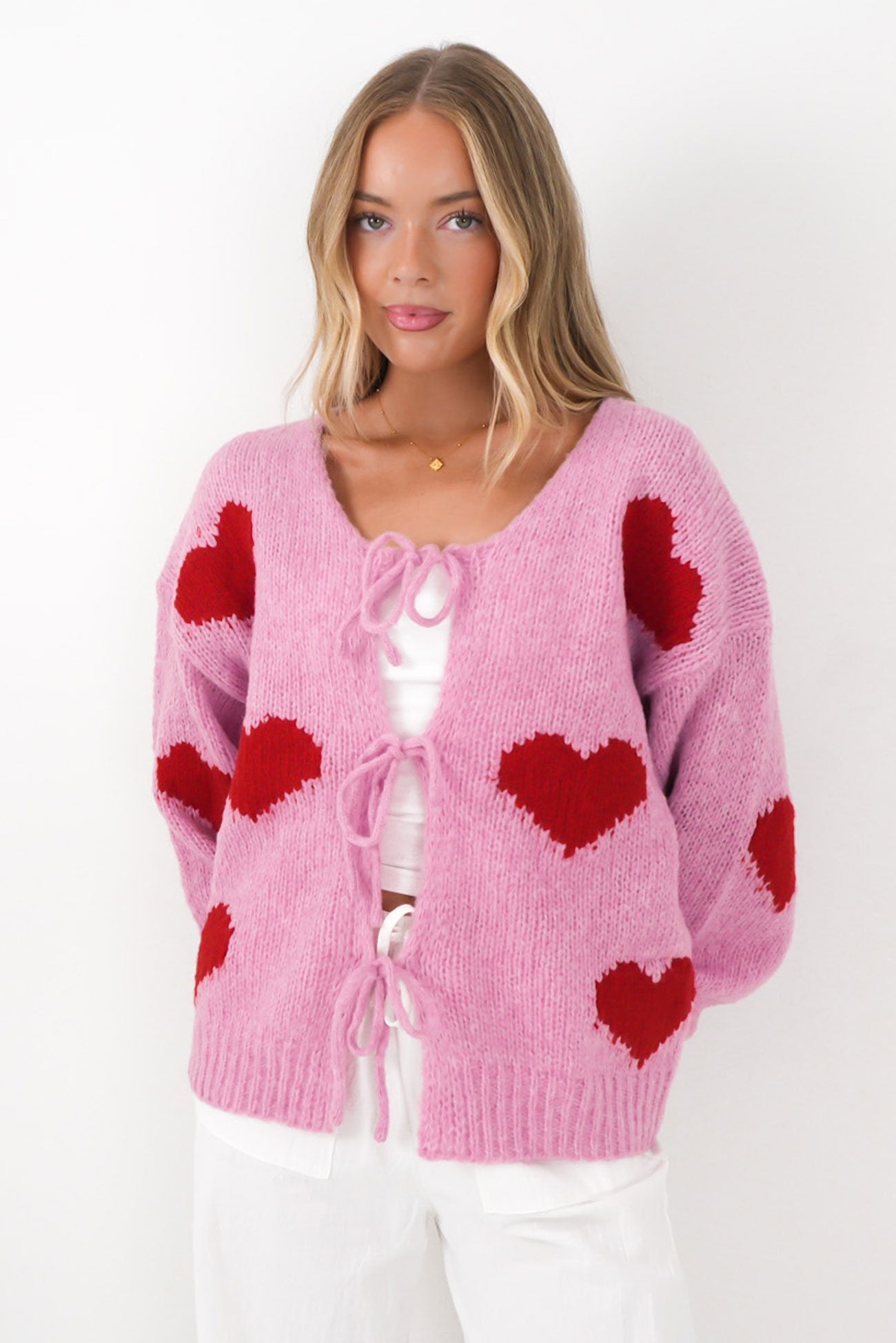 Fleur Cardigan Pink Hearts