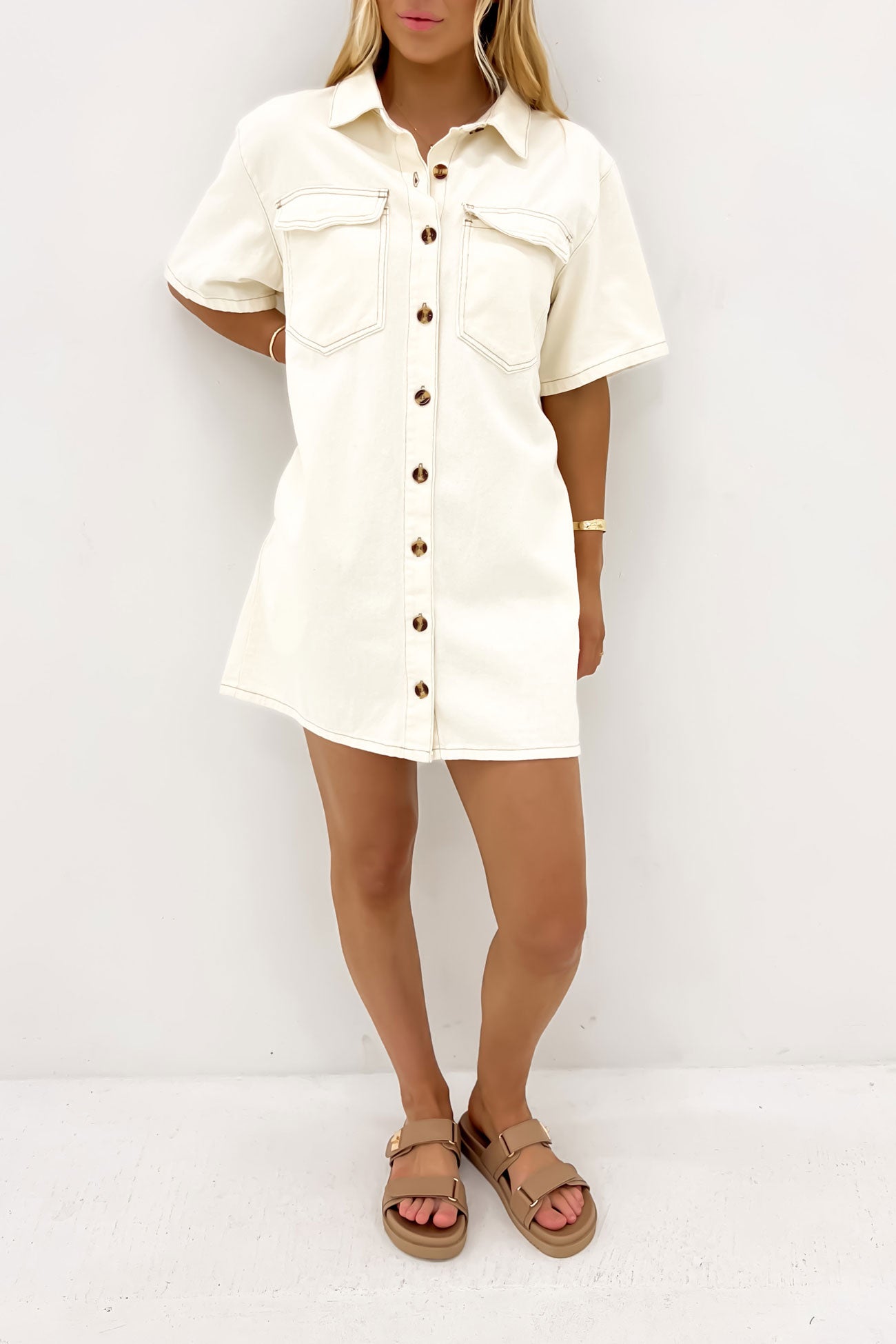 Georgie Denim Mini Dress Sand