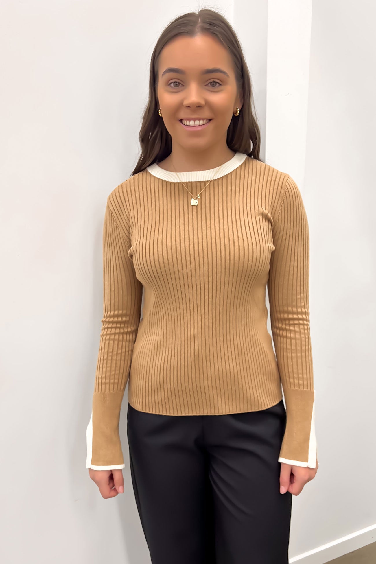 Hannah Knit Long Sleeve Camel