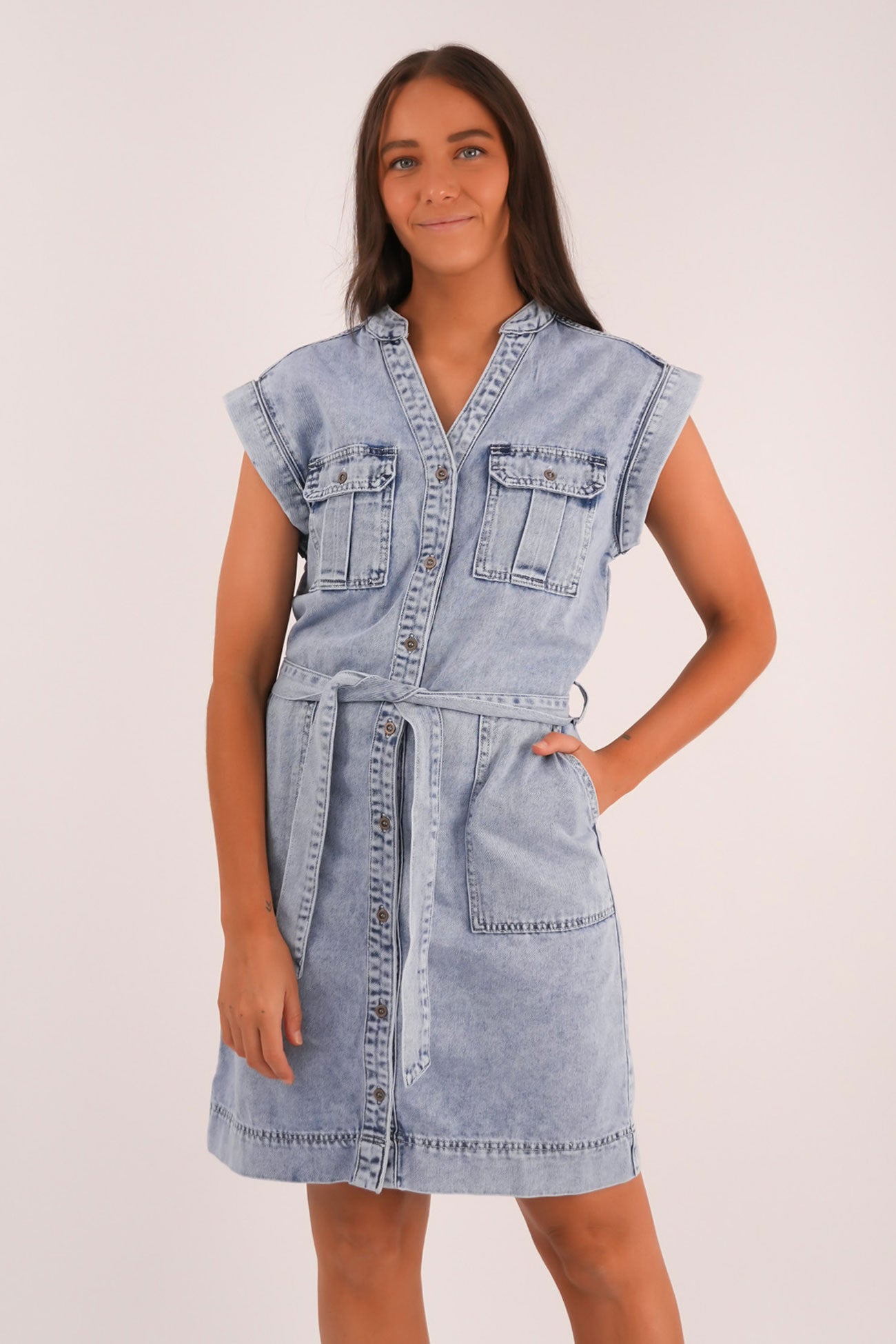 Harlow Denim Dress Light Blue