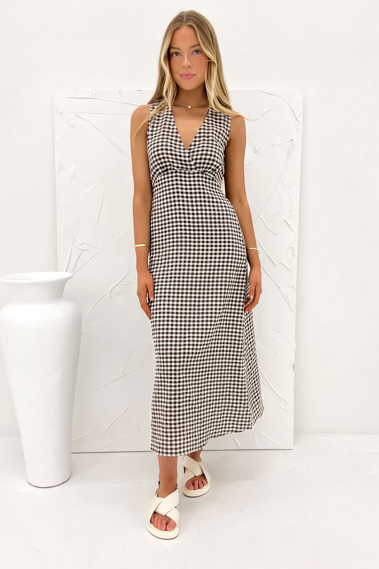 Haven Midi Dress Chocolate Check