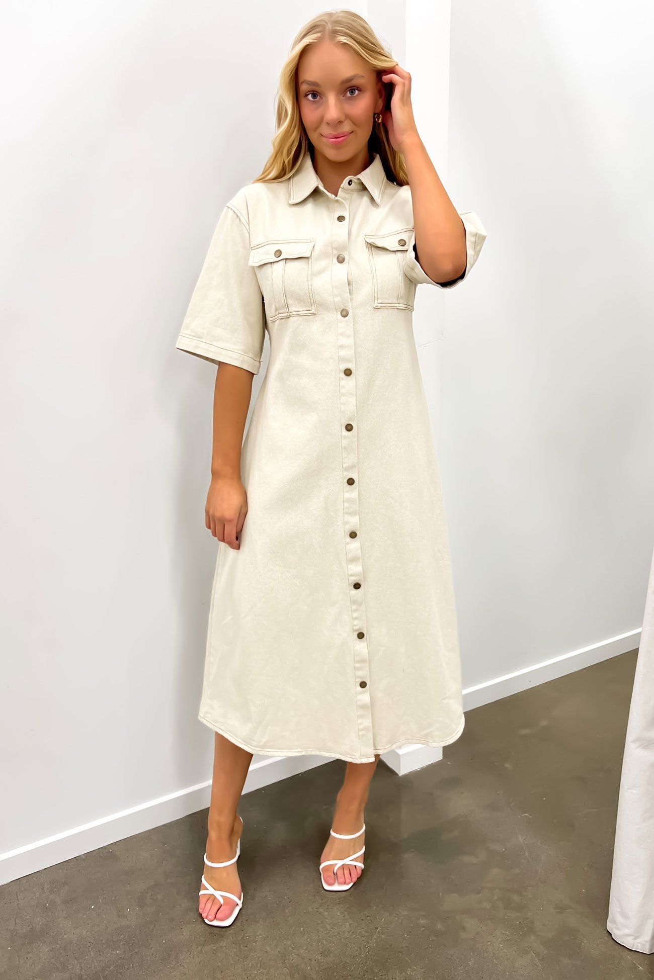 Hunter Denim Midi Dress Beige