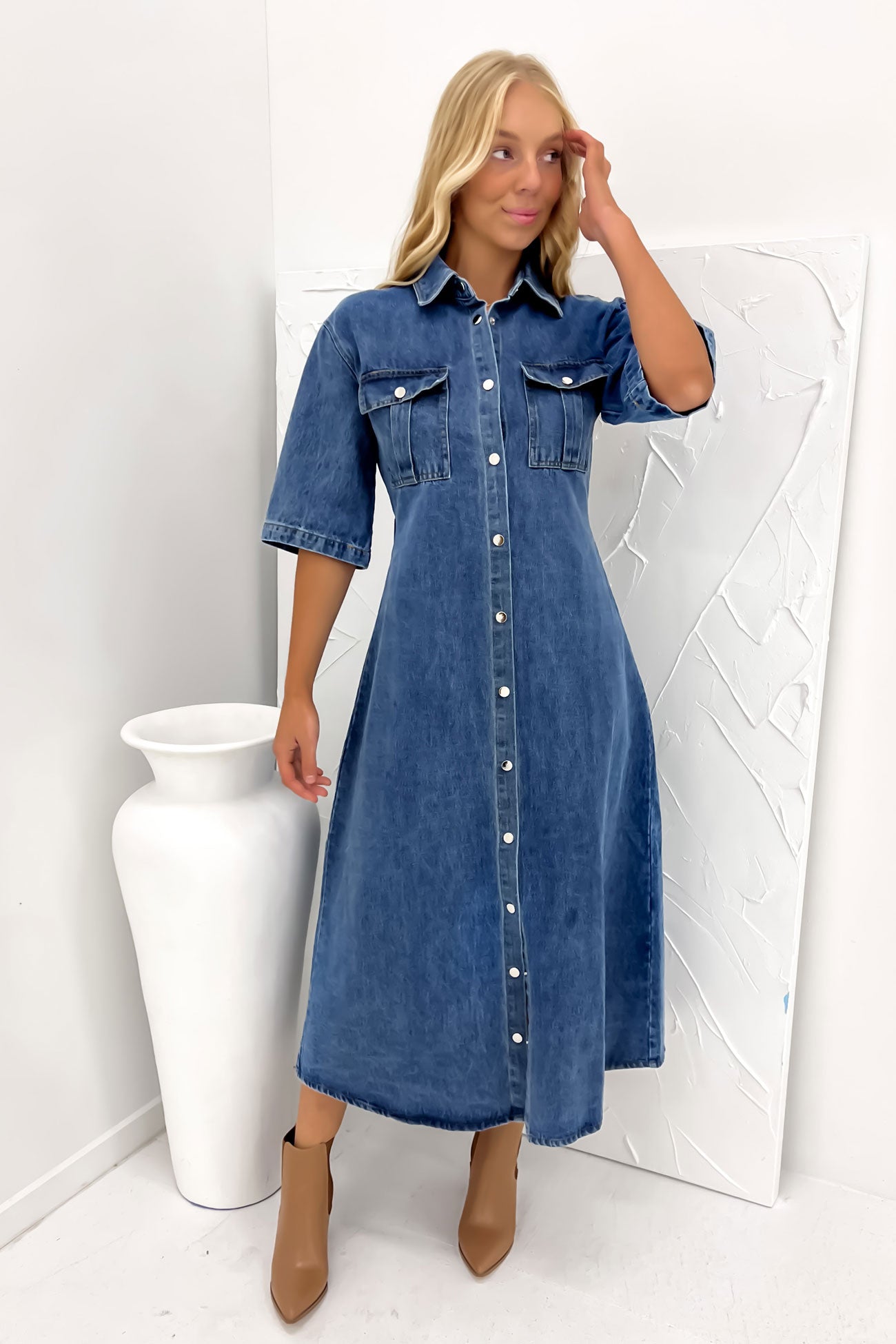 Hunter Denim Midi Dress Mid Blue