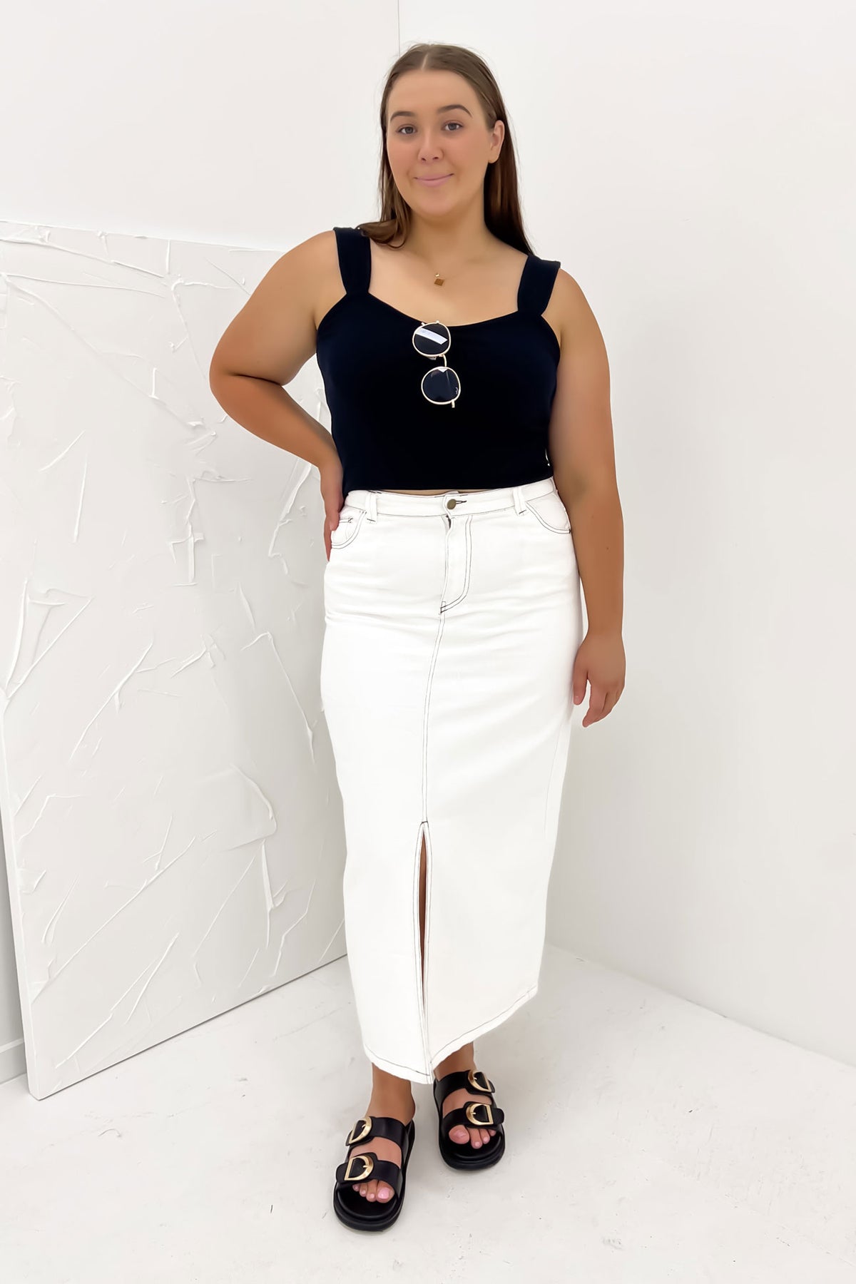 Denim midi skirt on sale xxl