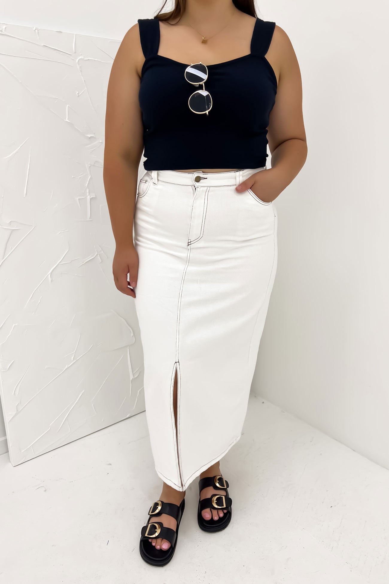 Indiana Denim Midi Skirt White