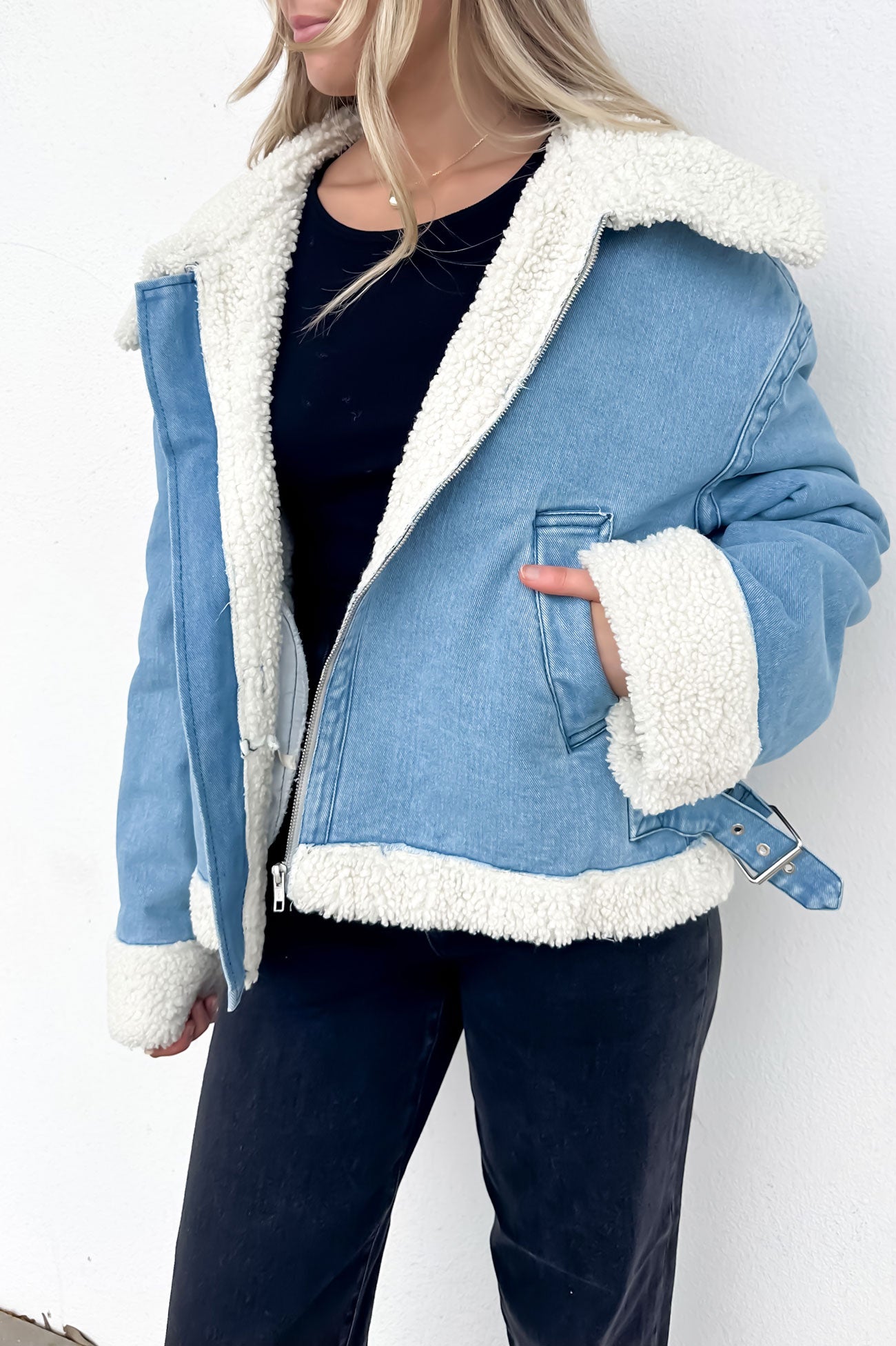 Izzy Denim Sherpa Jacket Blue