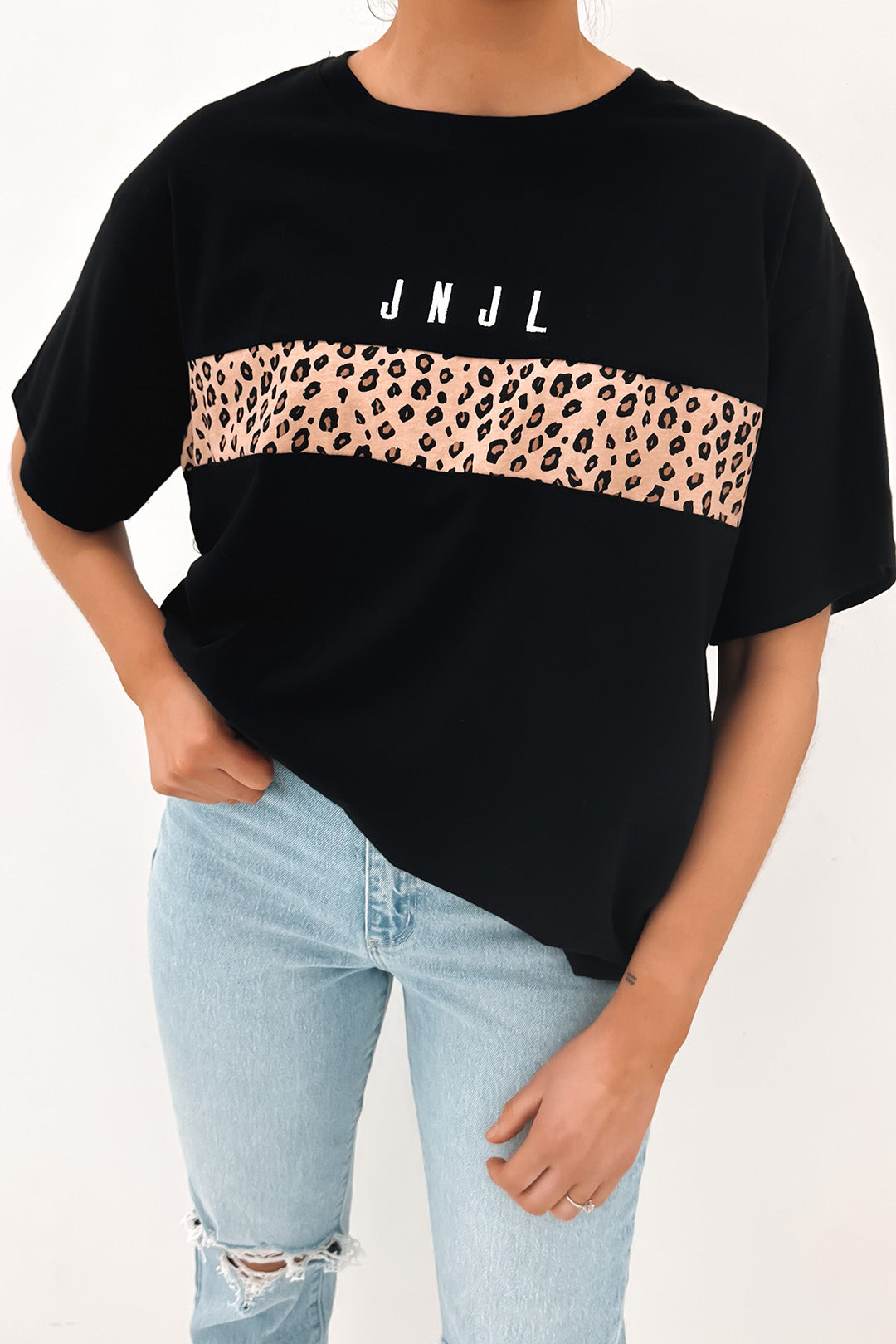 JNJL Leopard Panel Tee Black