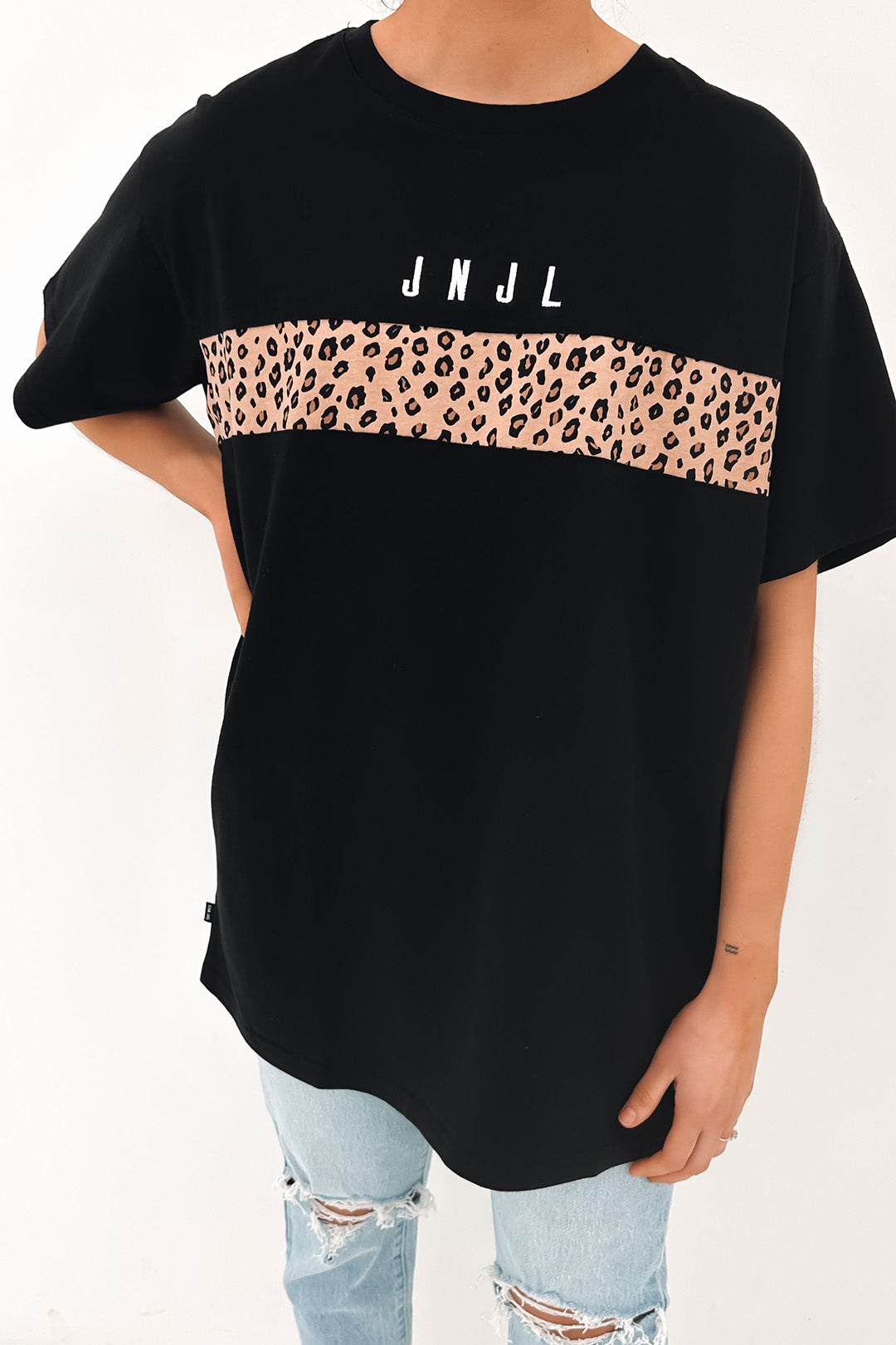 JNJL Leopard Panel Tee Black