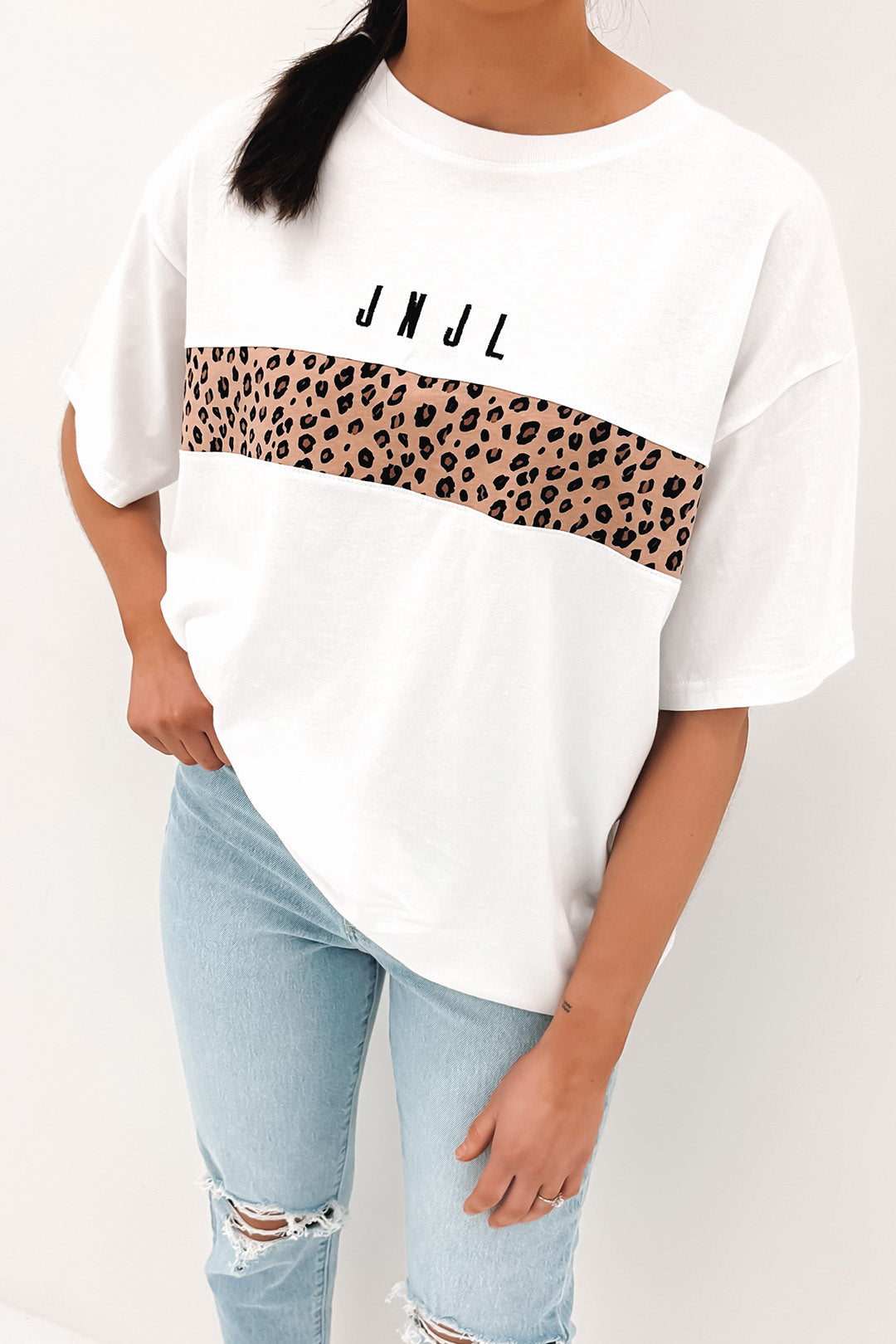 JNJL Leopard Panel Tee White