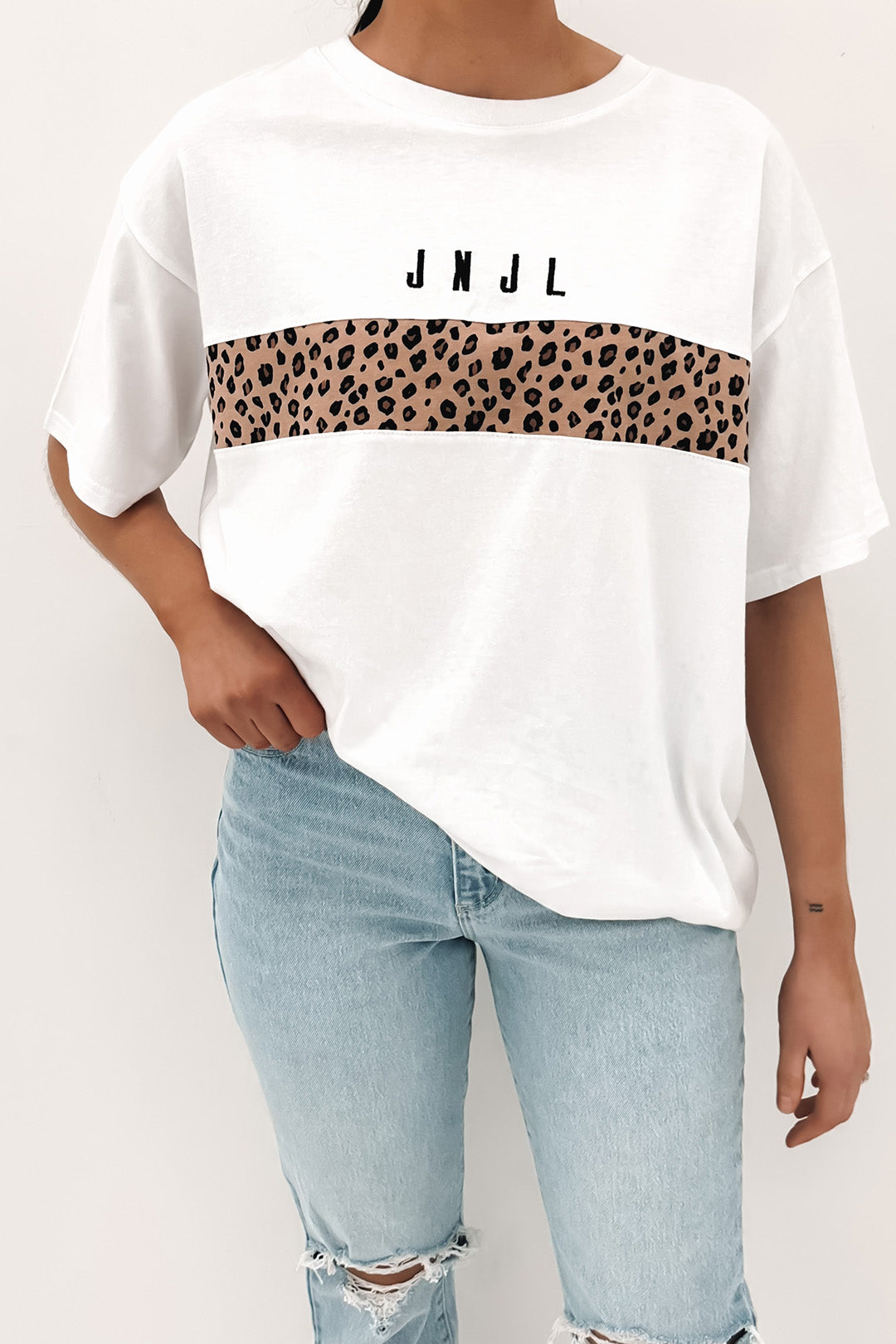 JNJL Leopard Panel Tee White