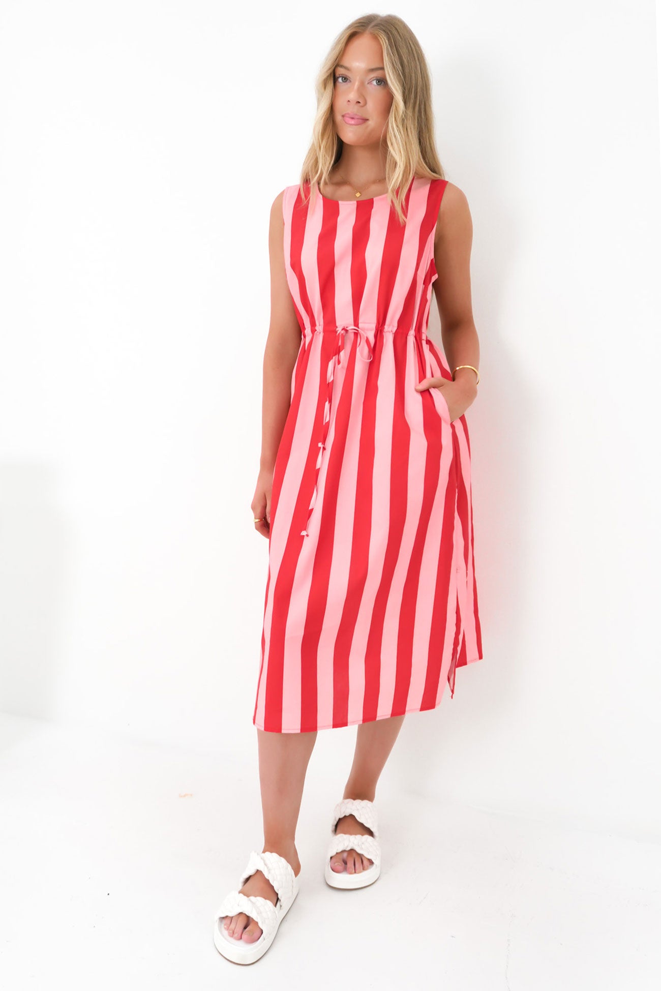 Jerica Midi Dress Pink Stripe