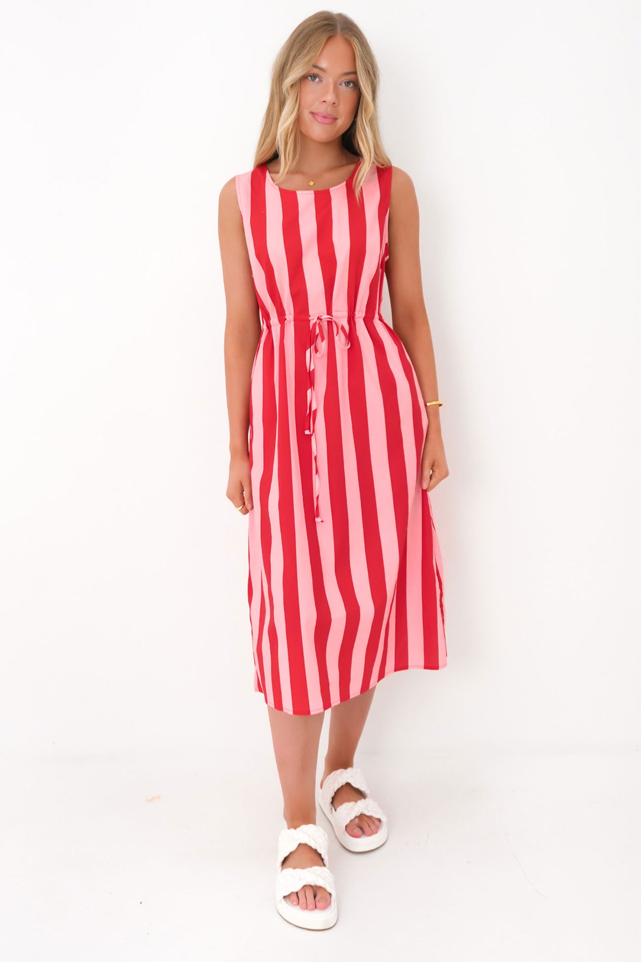 Jerica Midi Dress Pink Stripe