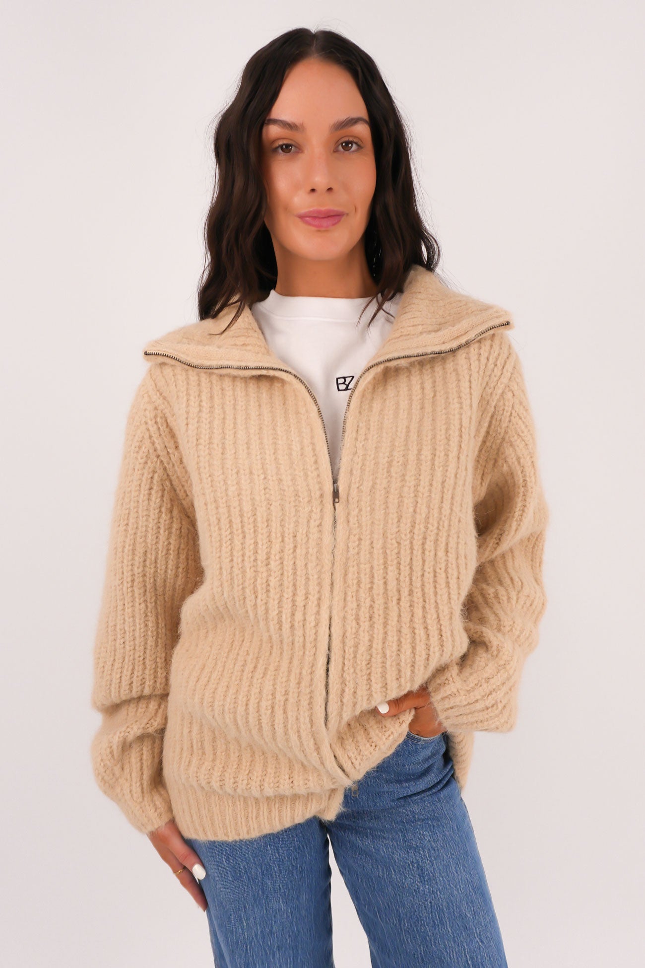 Jethra Zip Thru Jumper Beige