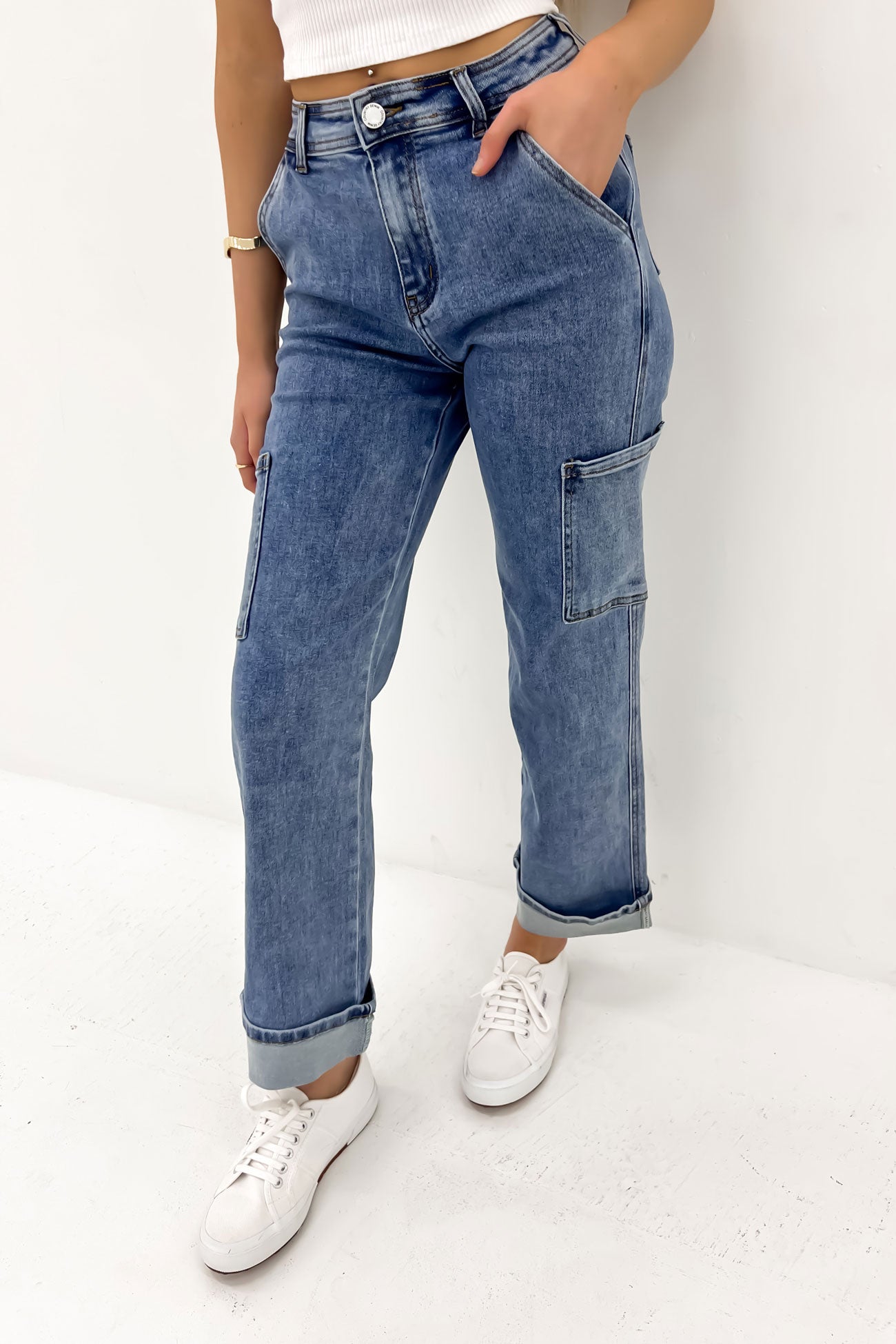 Joshua Denim Cargo Pant Mid Blue