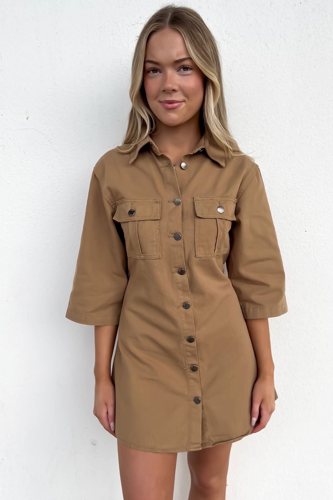 Josie Denim Mini Dress Taupe