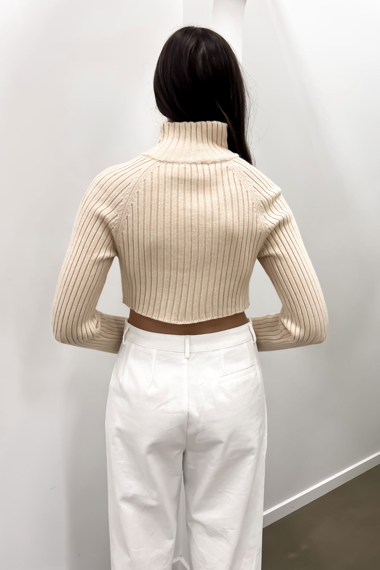 Kaela Crop Knit Jumper Beige