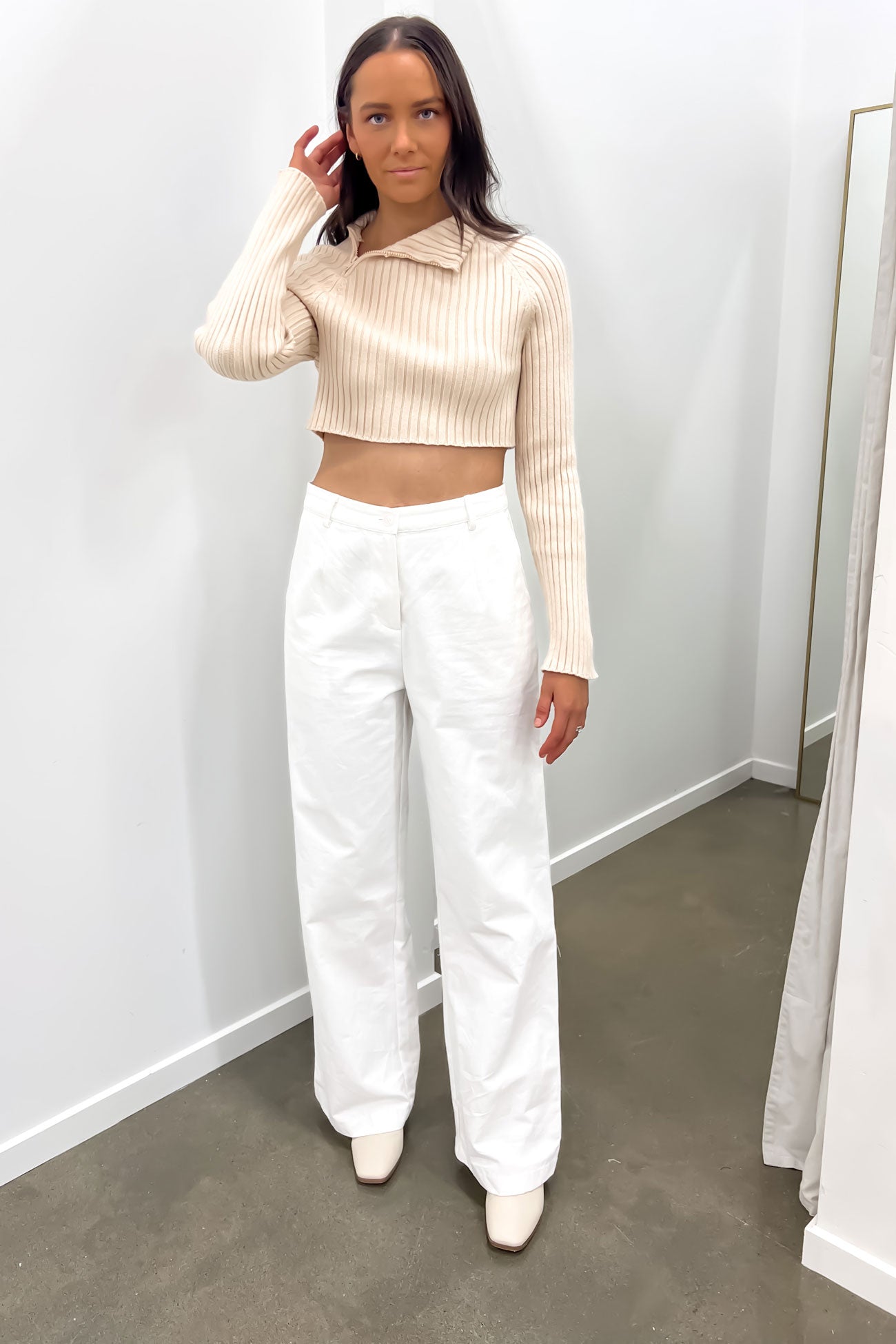 Kaela Crop Knit Jumper Beige