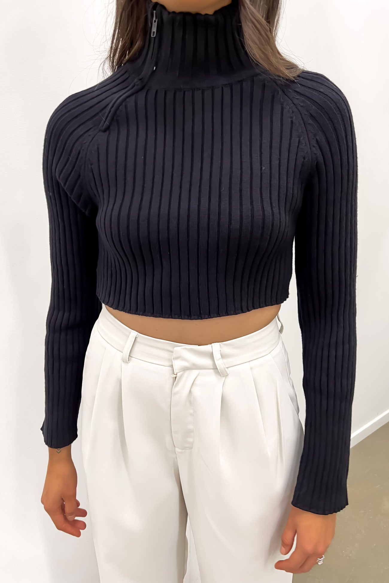 Kaela Crop Knit Jumper Black