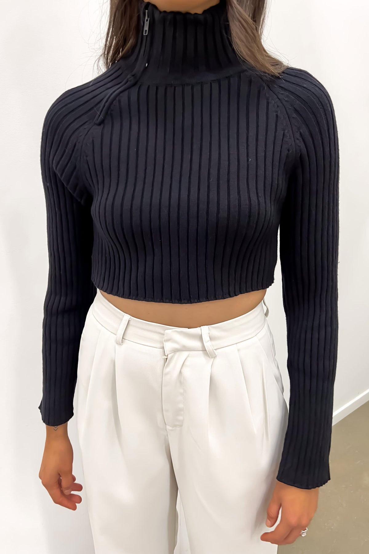 Kaela Crop Knit Jumper Black Jean Jail