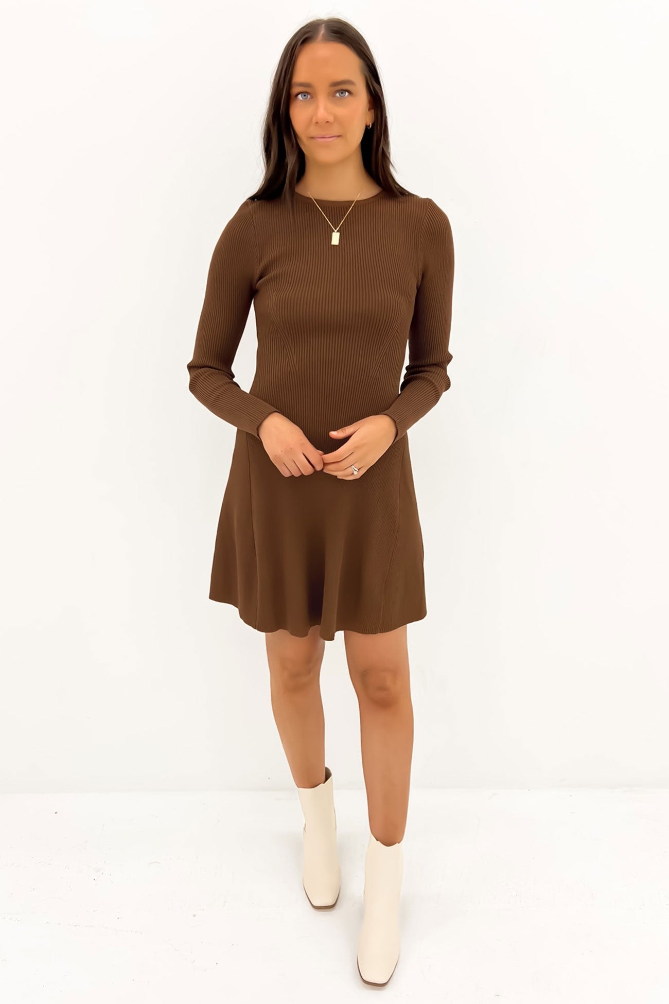 Kiani Rib Knit Mini Dress Chocolate