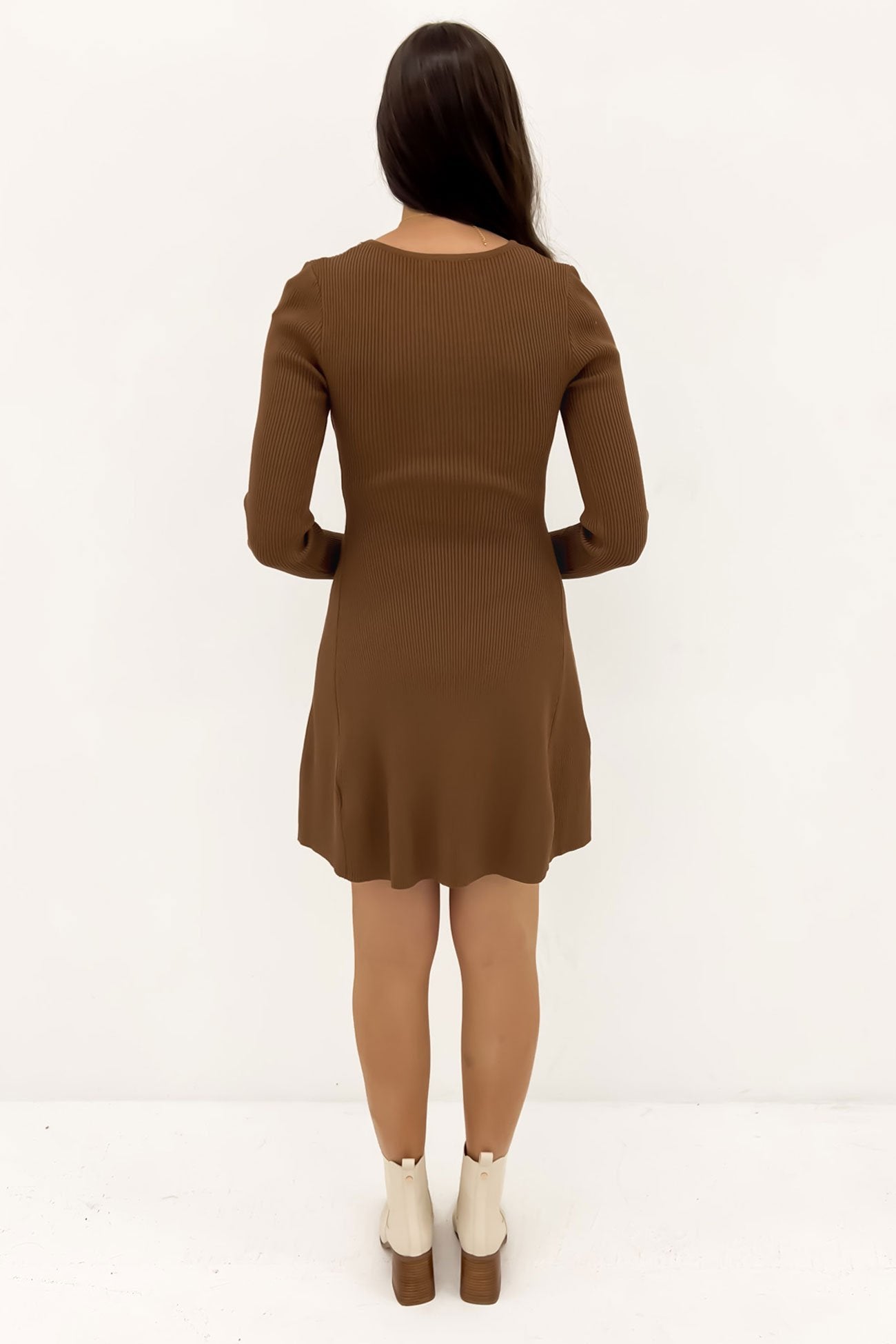 Kiani Rib Knit Mini Dress Chocolate