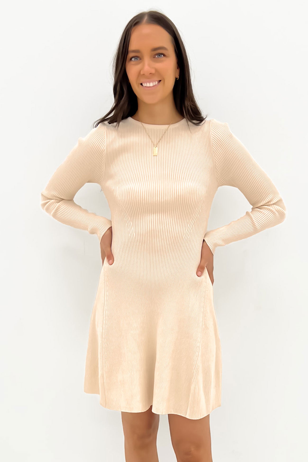 Kiani Rib Knit Mini Dress Cream