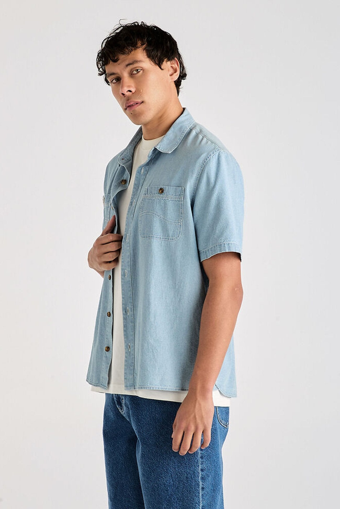 Lee Workers Short Sleeve Shirt Washed Chambray