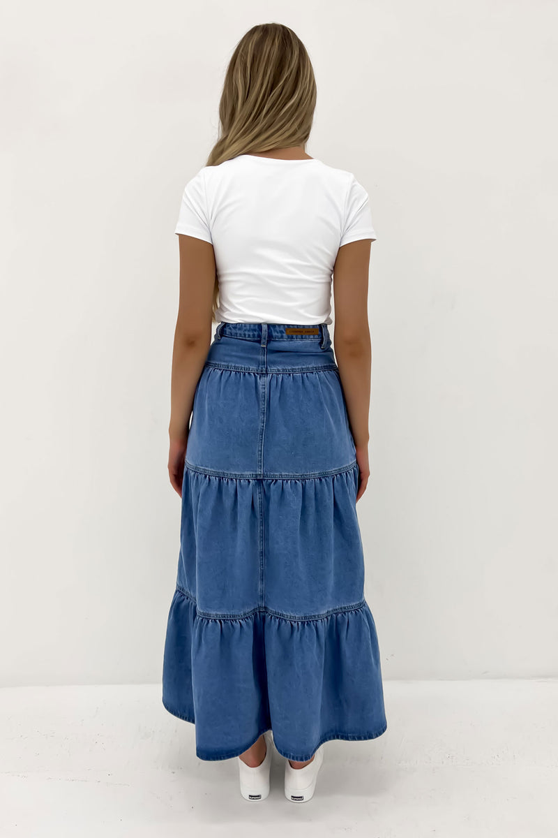 Denim midi skirt with belt best sale