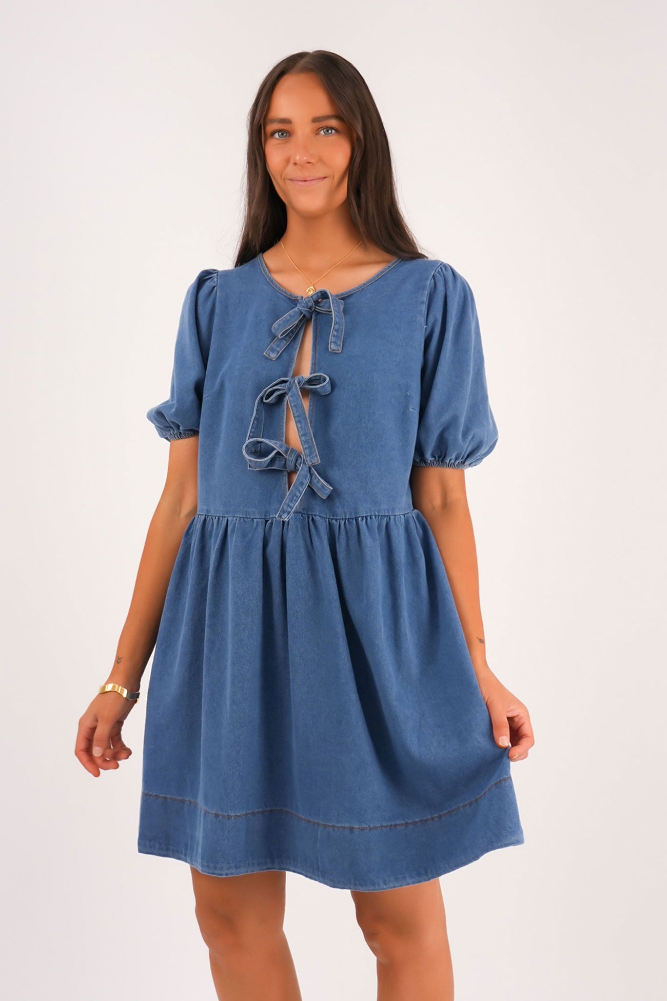 Leto Denim Mini Dress Blue