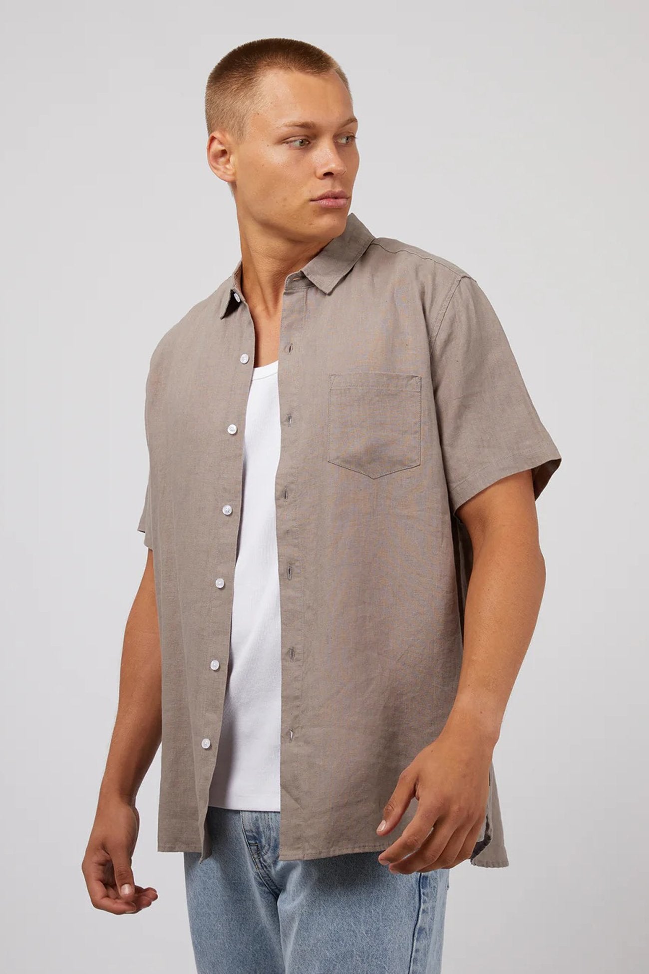 Linen Short Sleeve Shirt Mushroom