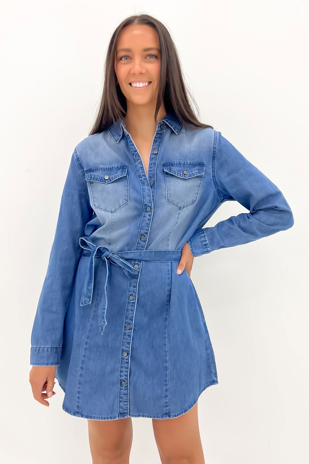 Lorelai Denim Mini Dress Mid Blue