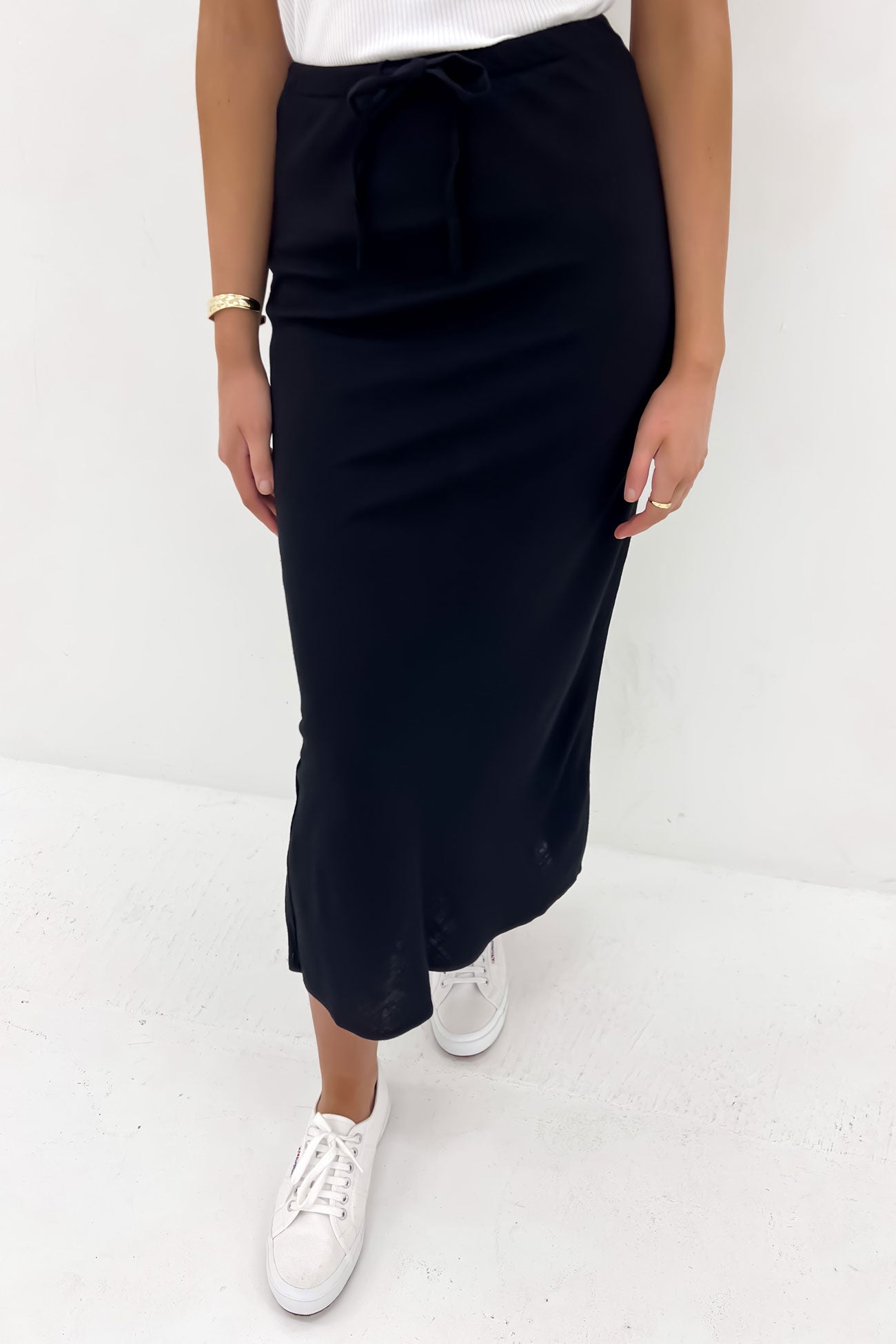 Luxe Linen Maxi Skirt Black