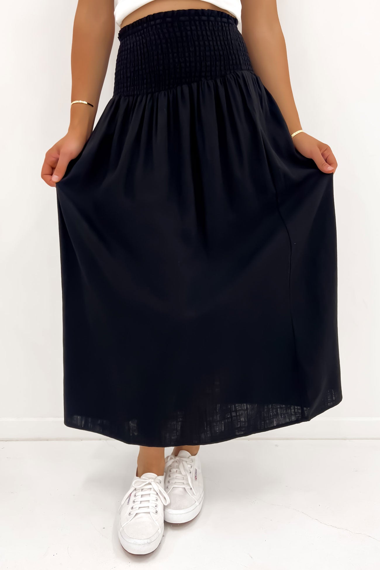 Luxe Linen Shired Maxi Skirt Black