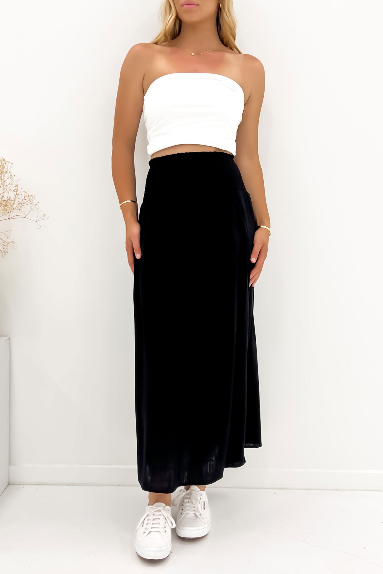 Luxe Linen Shired Maxi Skirt Black