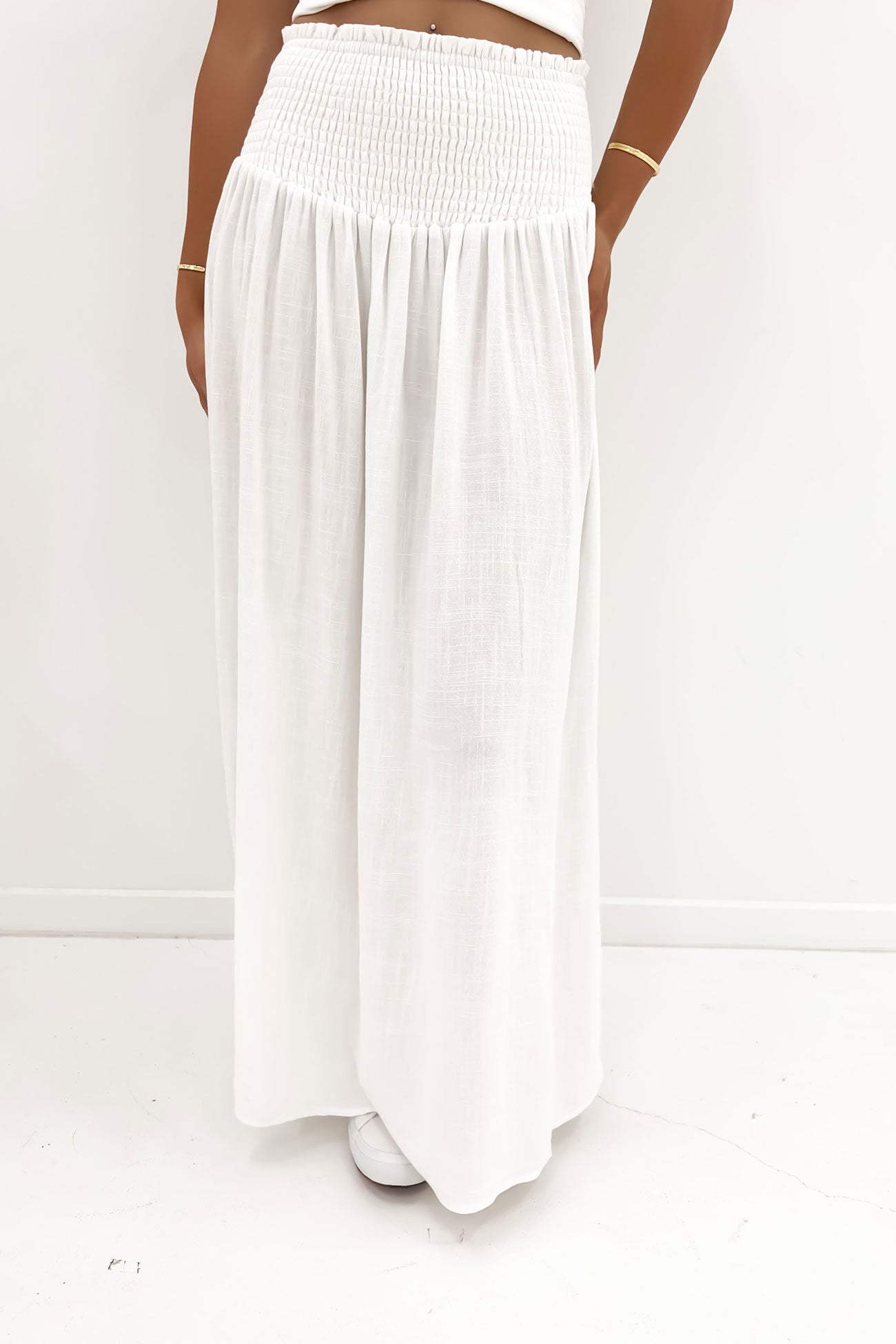 Luxe Linen Shired Maxi Skirt Vintage White