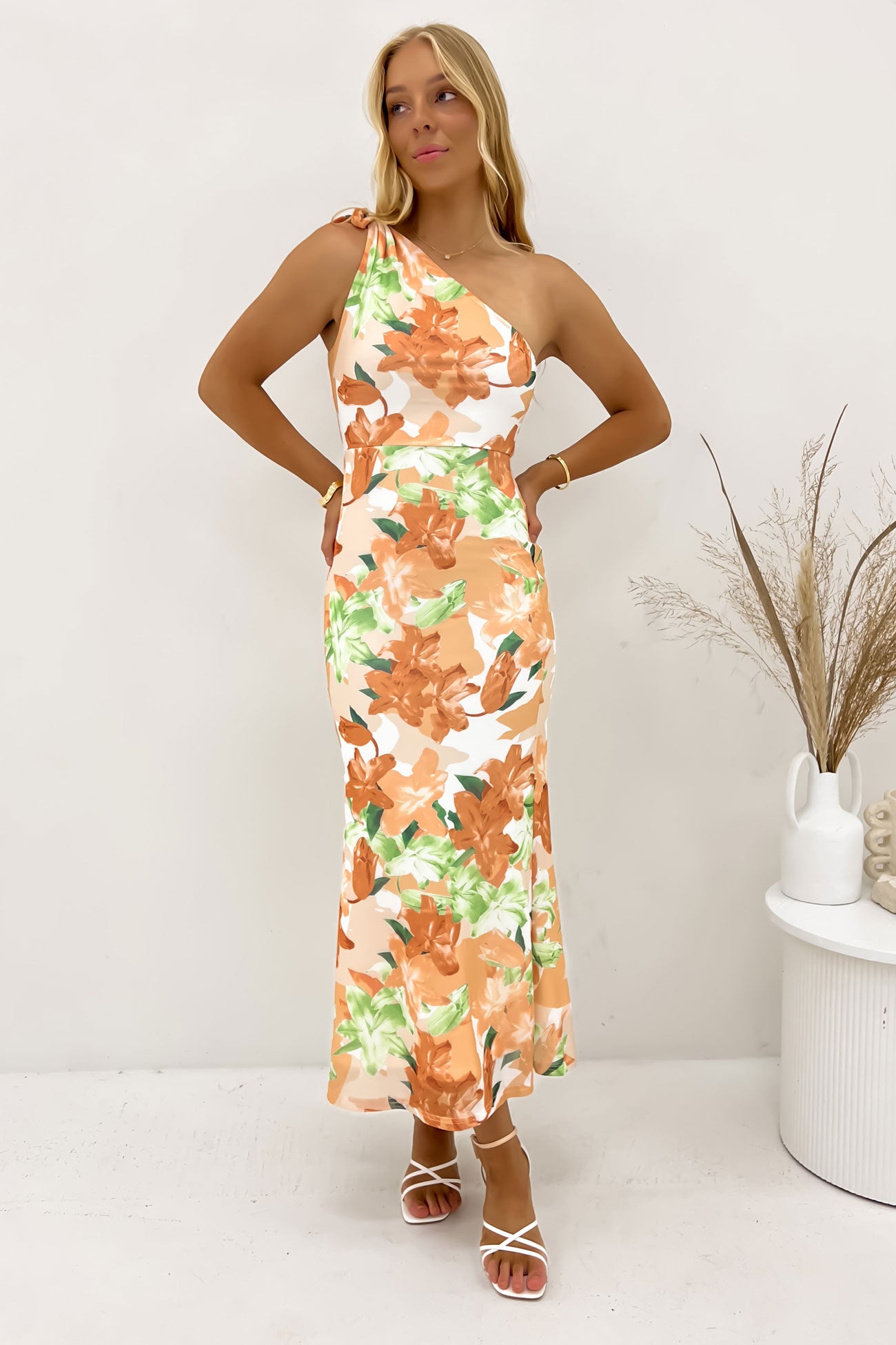 Maggie Midi Dress Orange Lillies