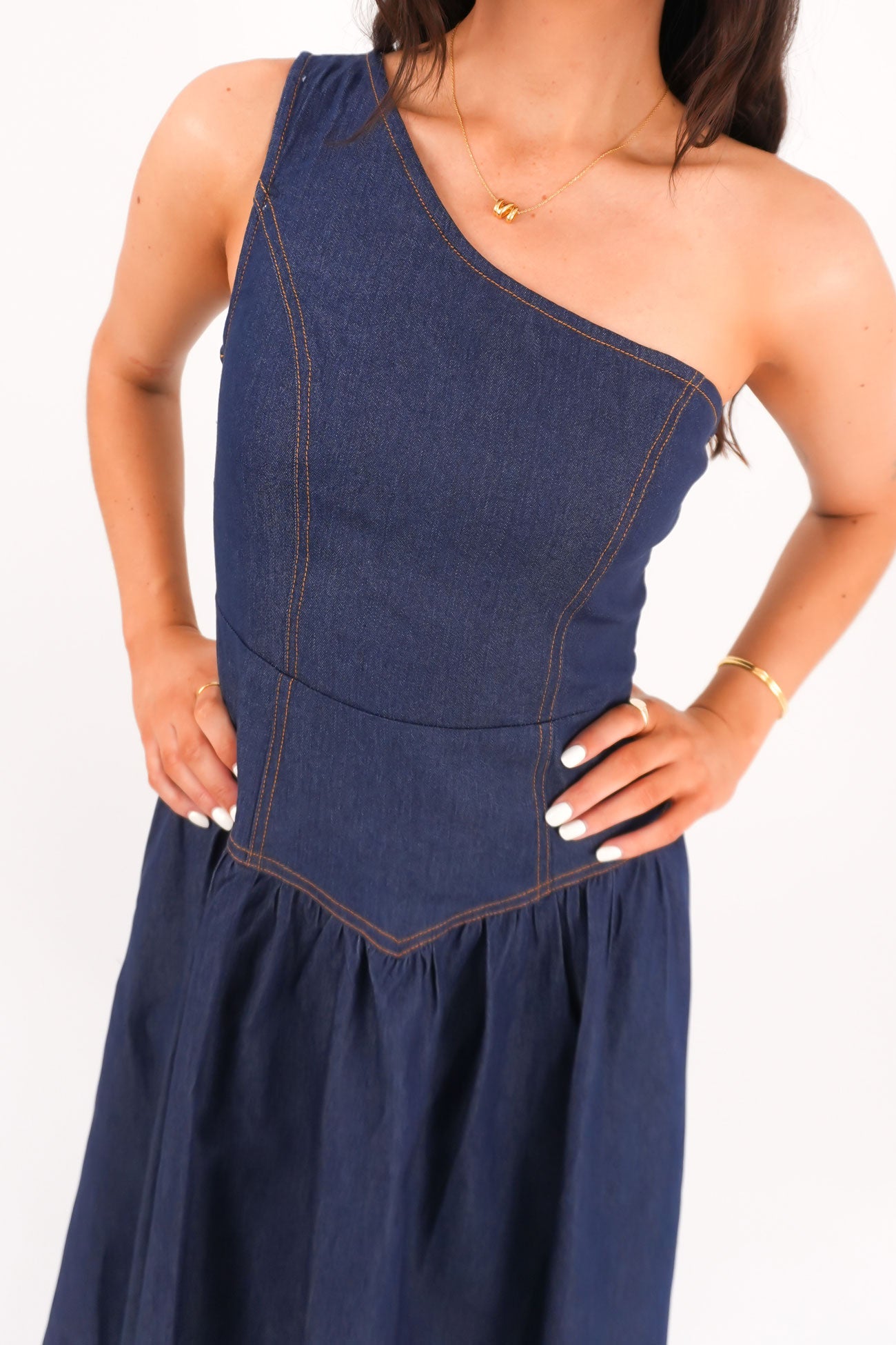 Mario Denim Midi Dress Dark Blue