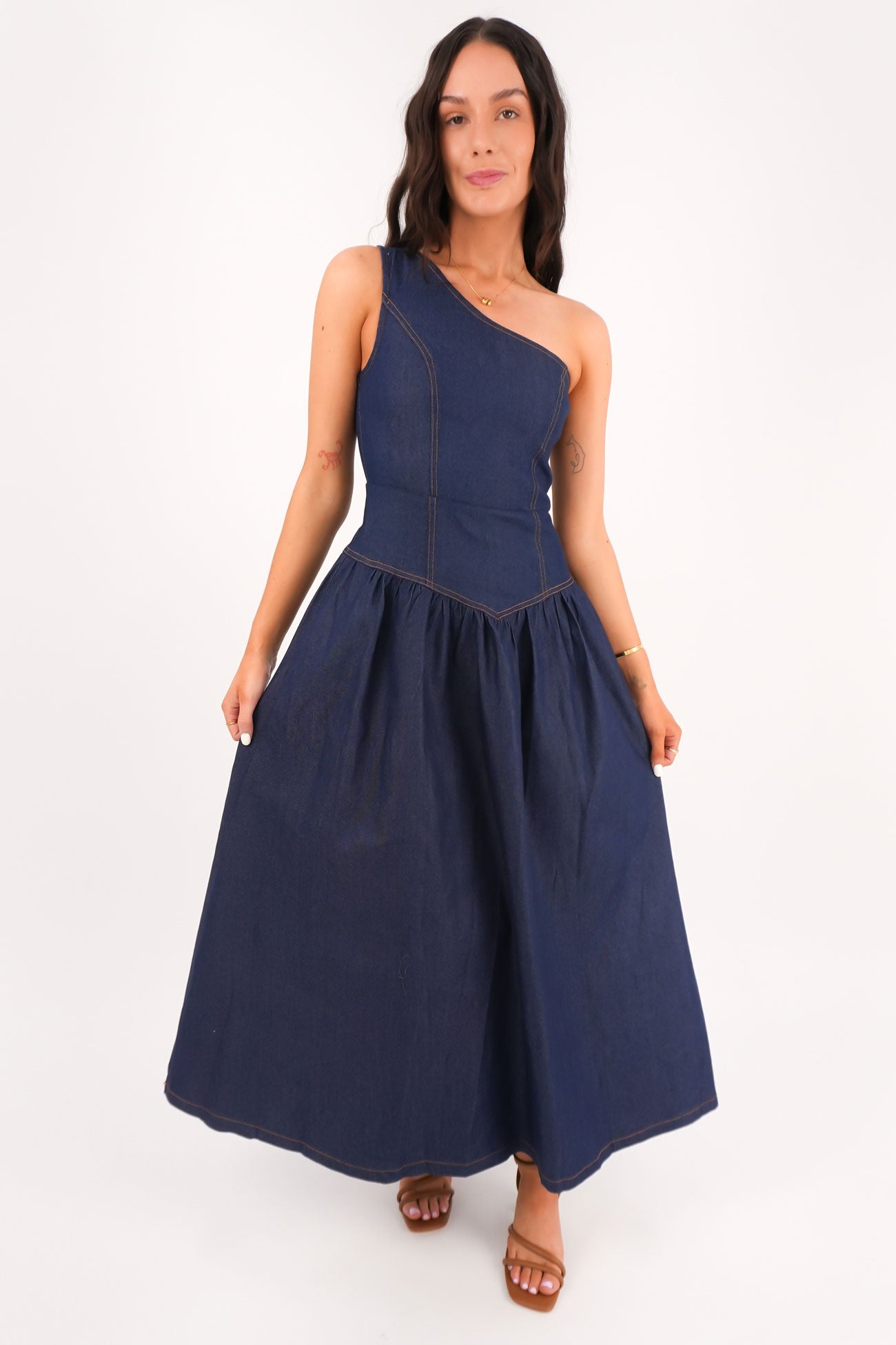 Mario Denim Midi Dress Dark Blue