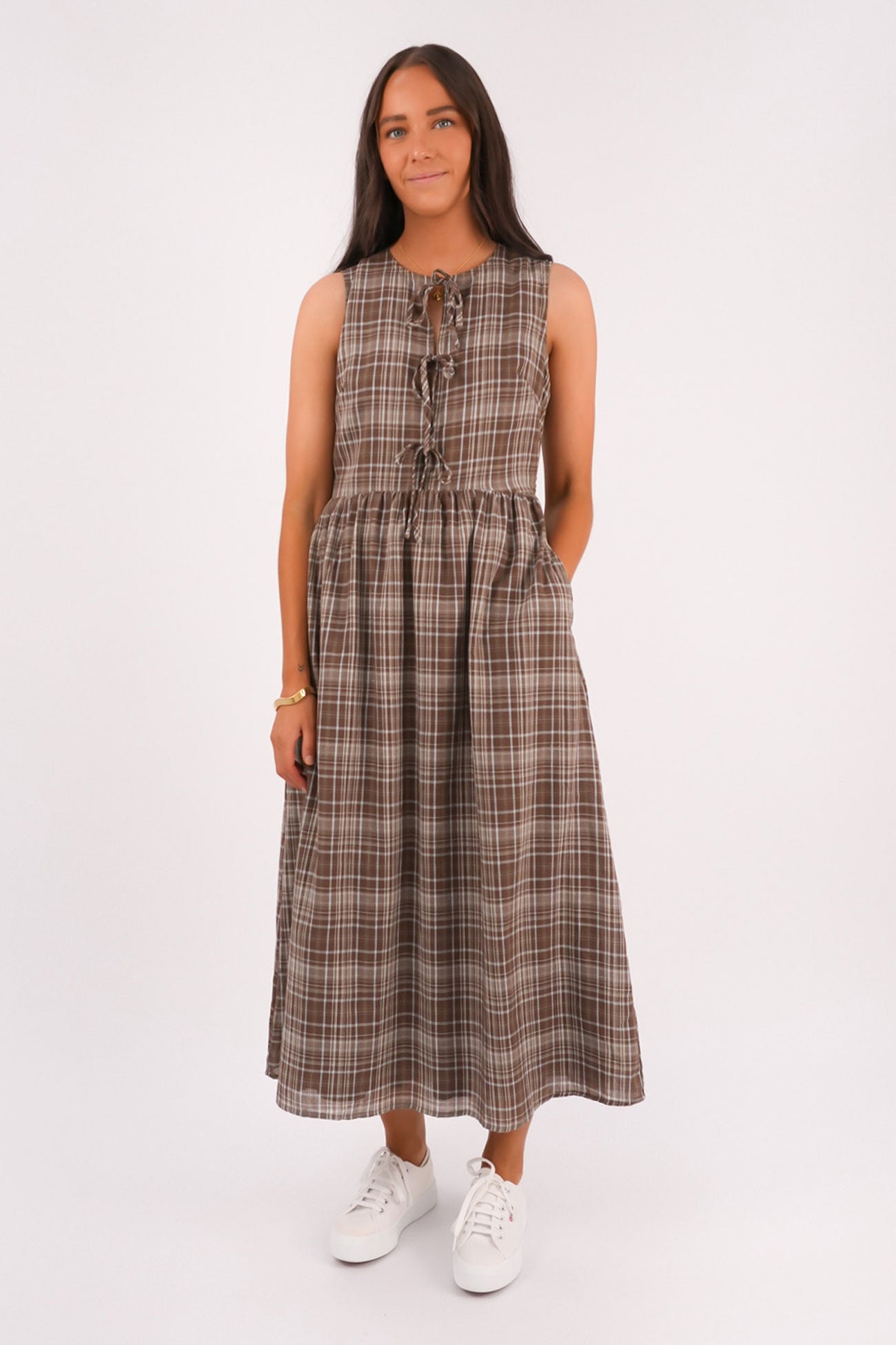 Memphis Maxi Dress Brown Check