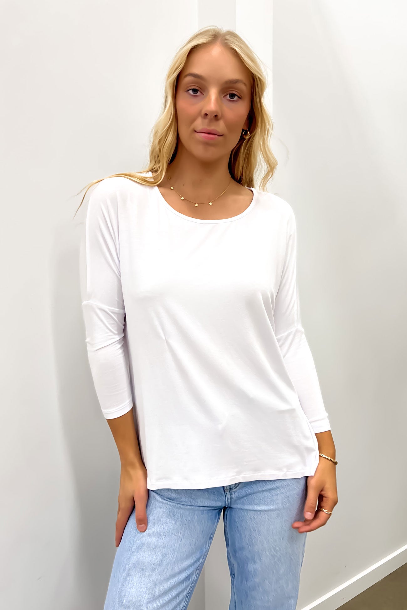 Milan 3/4 Sleeve Top White