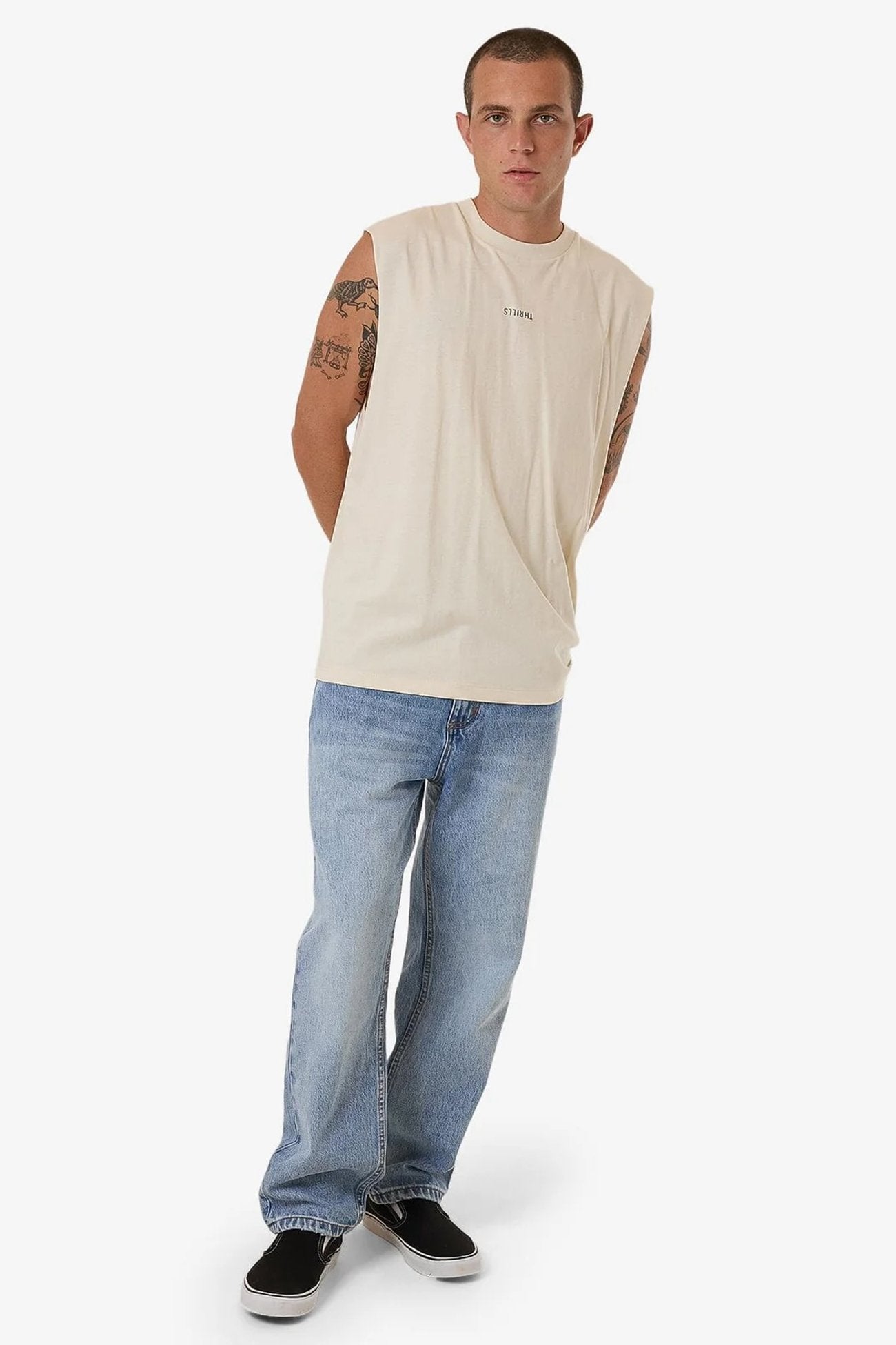 Minimal Thrills Merch Fit Muscle Tee Heritage White