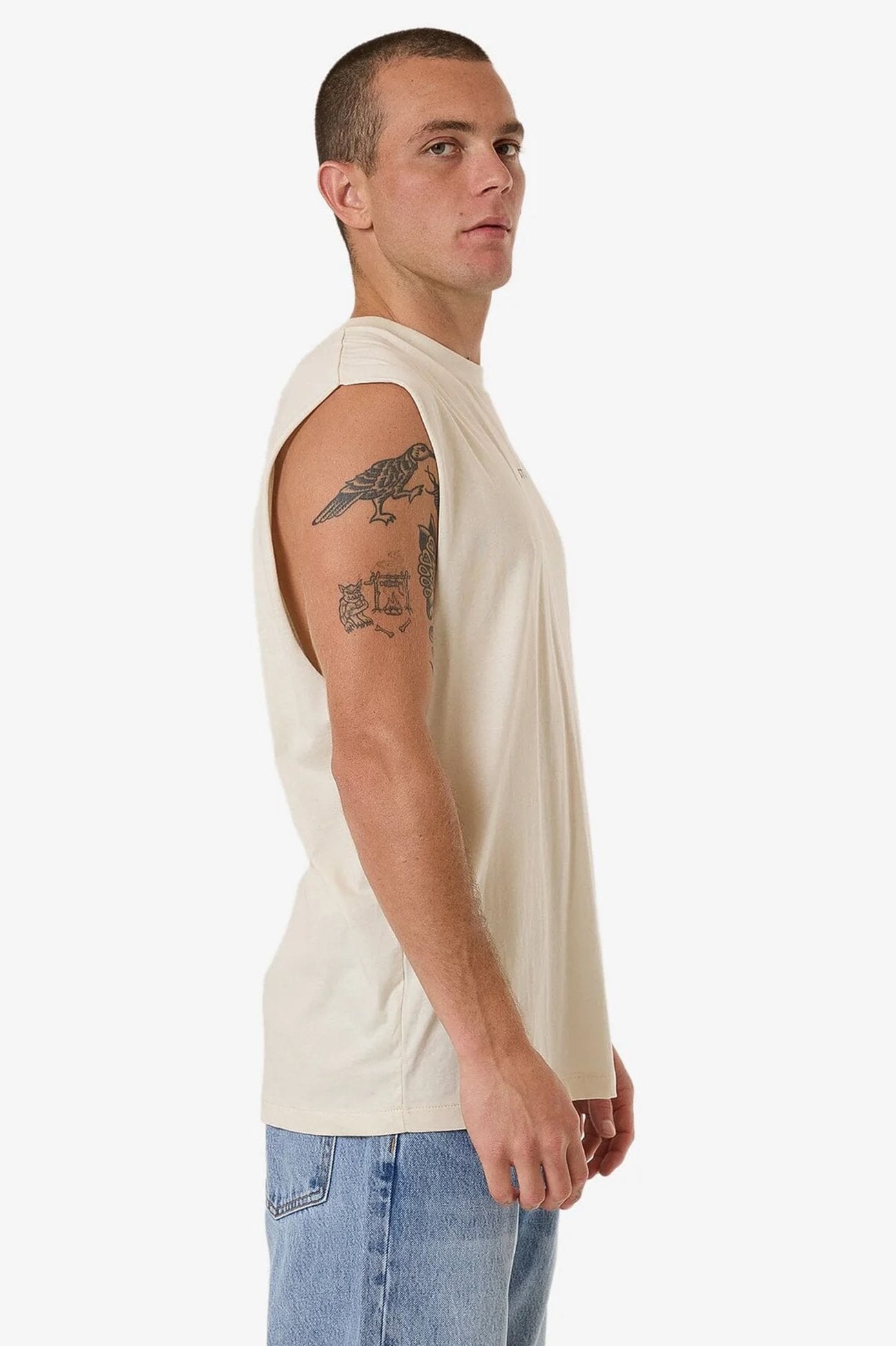 Minimal Thrills Merch Fit Muscle Tee Heritage White