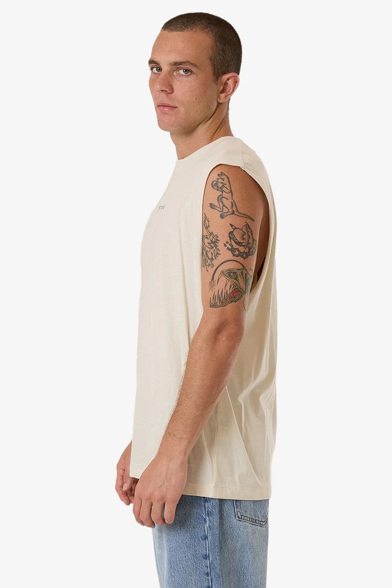 Minimal Thrills Merch Fit Muscle Tee Heritage White