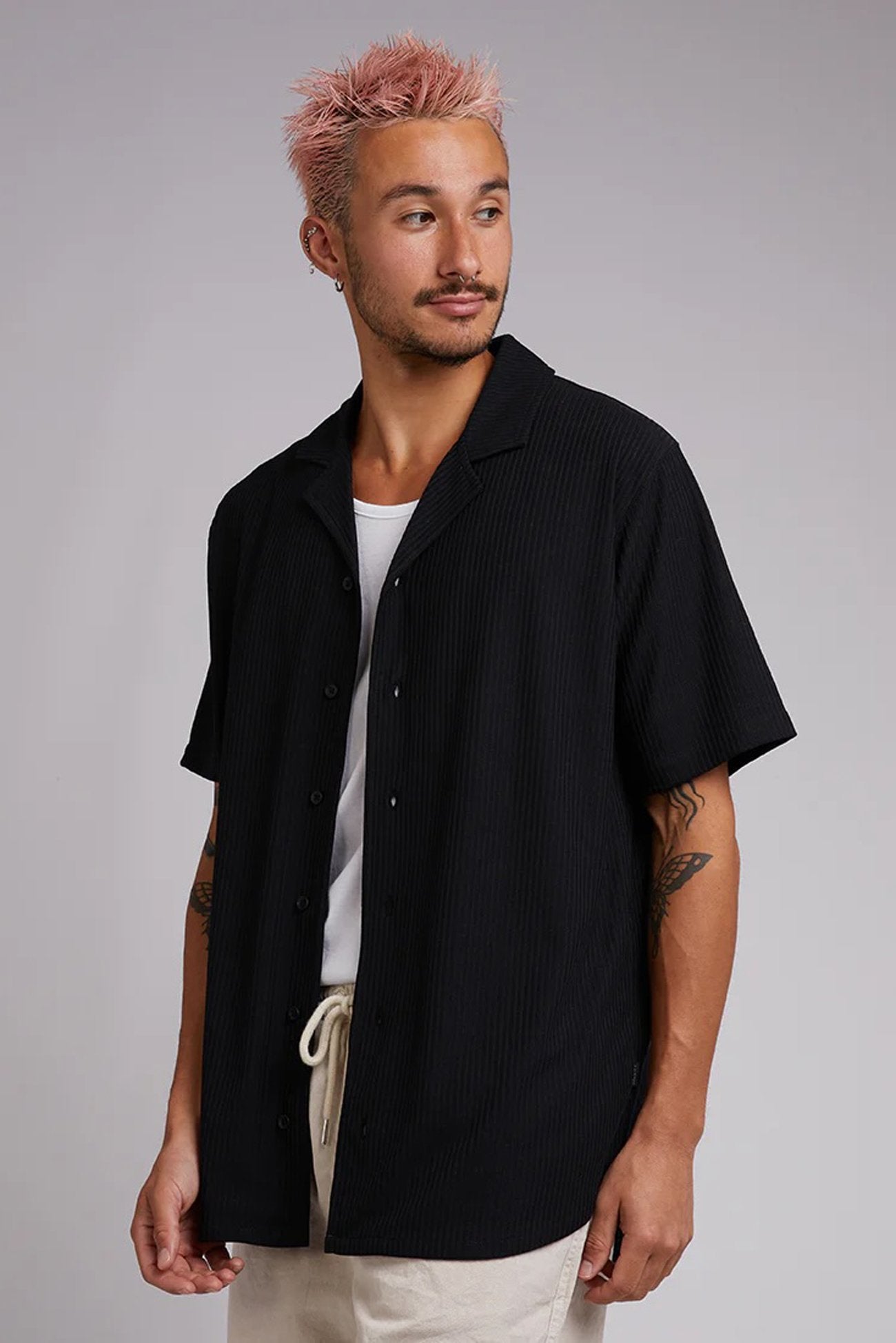 Moroccan Knit Short Sleeve Shirt Black