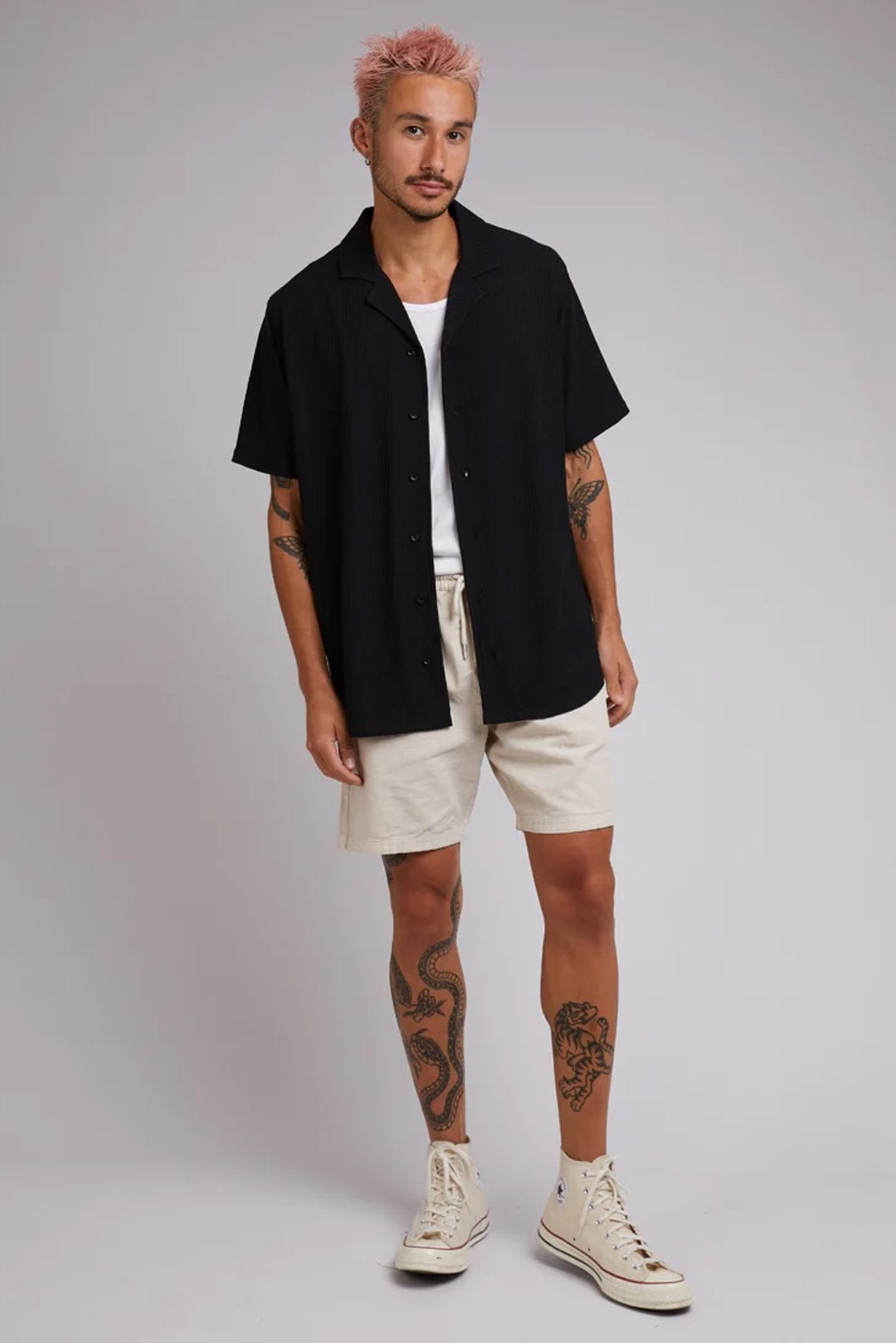 Moroccan Knit Short Sleeve Shirt Black