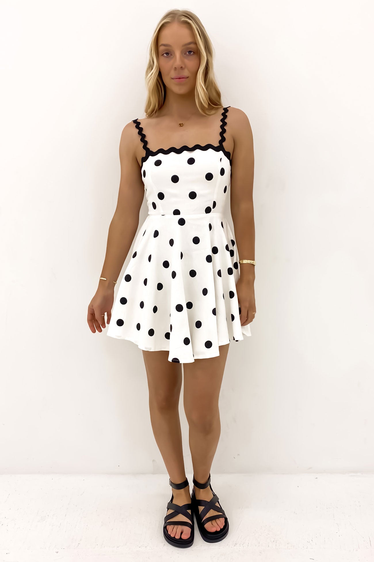 Moses Mini Dress White Black Polka Dot